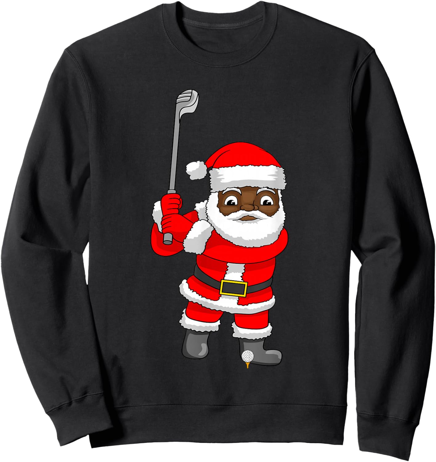 African American Santa Claus Golf Golfer Christmas Sweatshirt - Sweatshirt | Black