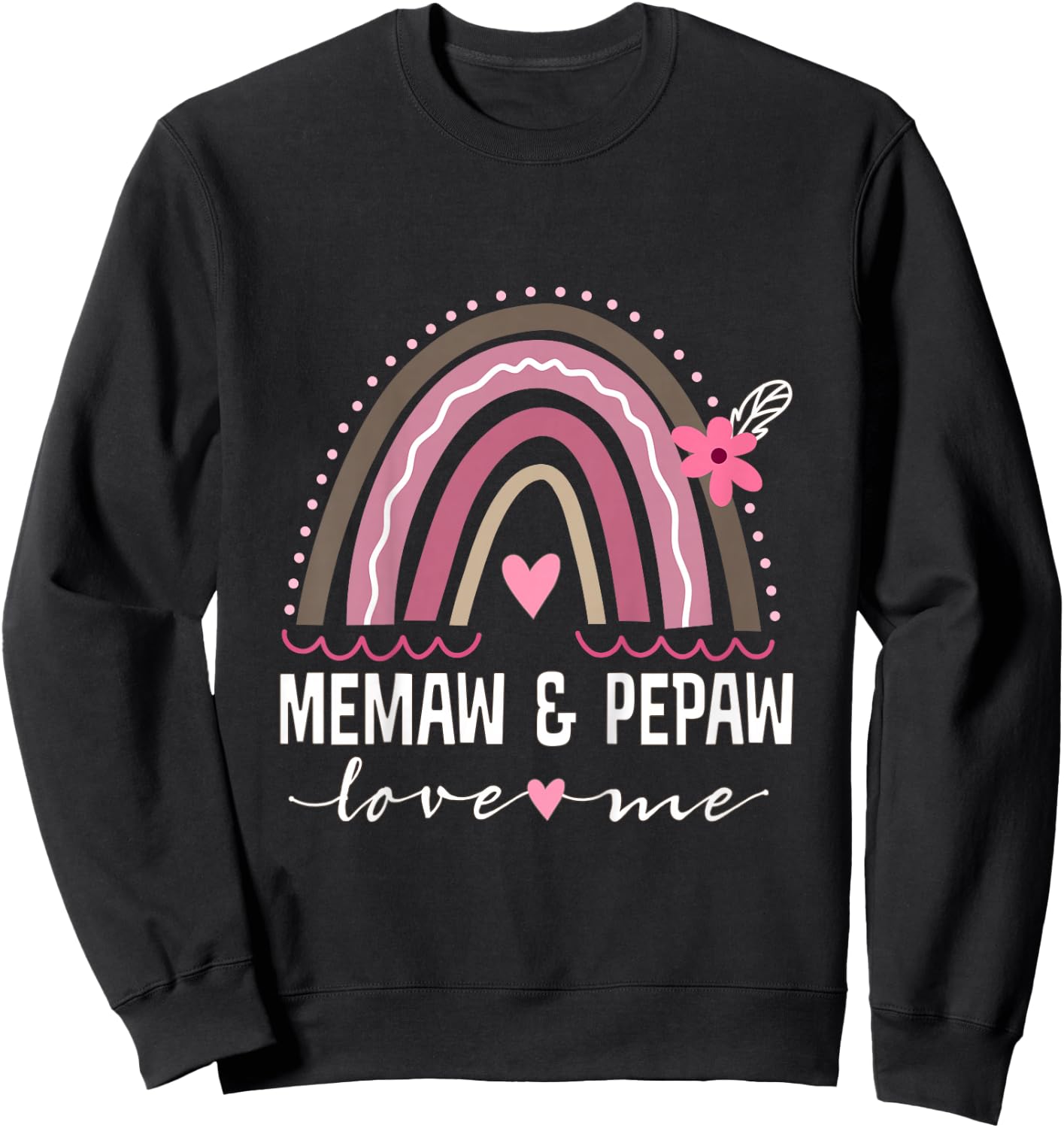 Kids Memaw and Pepaw Love Me Girls Granddaughter Boho Rainbow Sweatshirt - Sweatshirt | Black