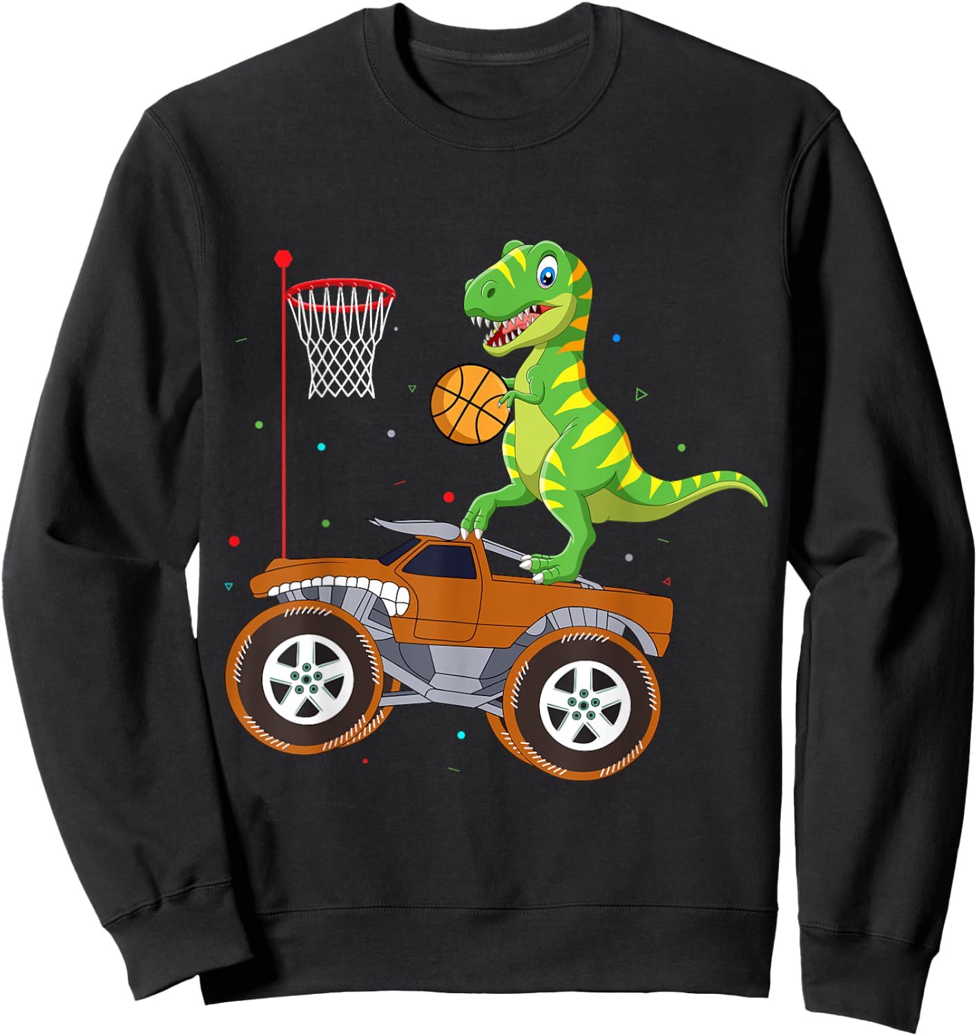 T Rex Dinosaur Playing Basketball Monster Truck Boys Girls Sweatshirt - Sweatshirt | Black