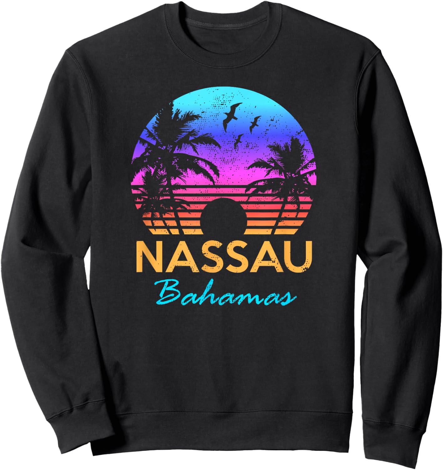 Nassau Bahamas Beach Trip Souvenir Sunset Vintage Graphic Sweatshirt - Sweatshirt | Black