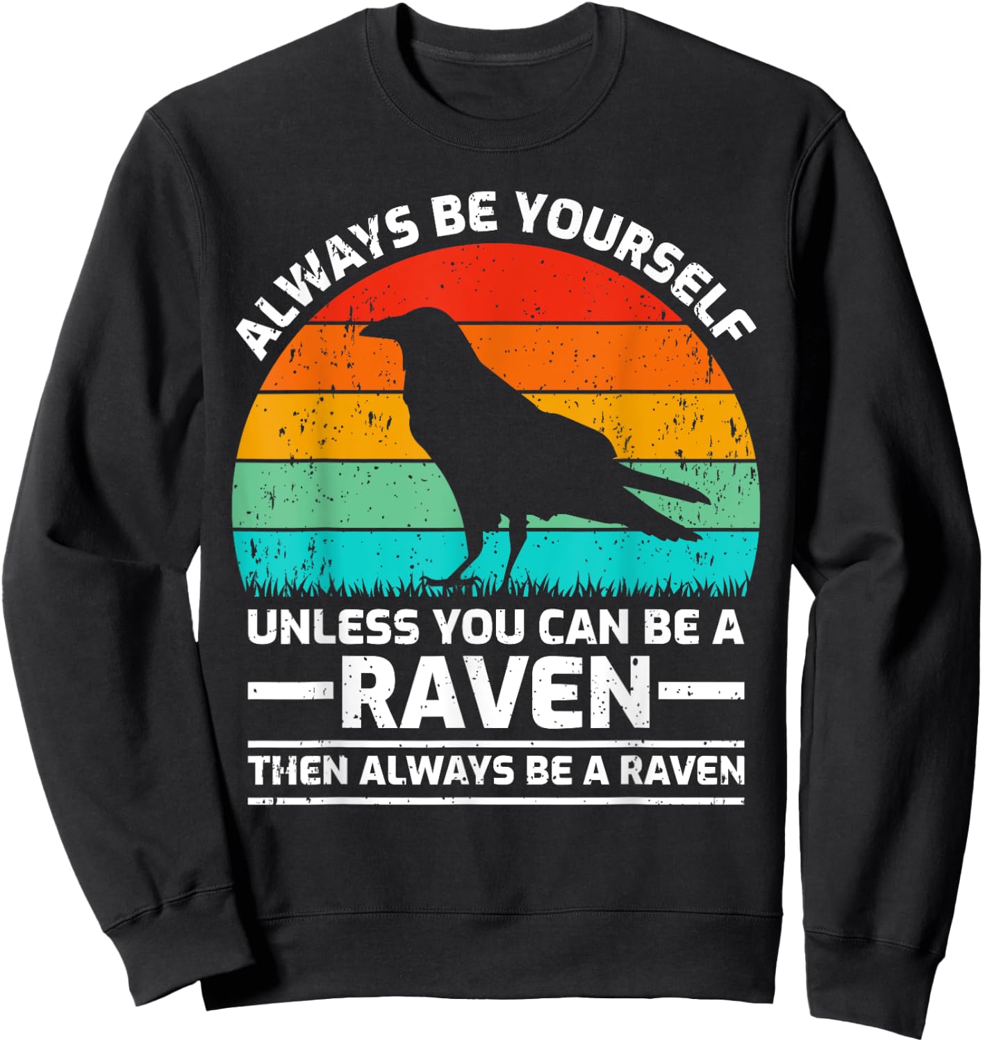 Vintage Raven Bird Lover Retro Cute Raven Sweatshirt - Sweatshirt | Black