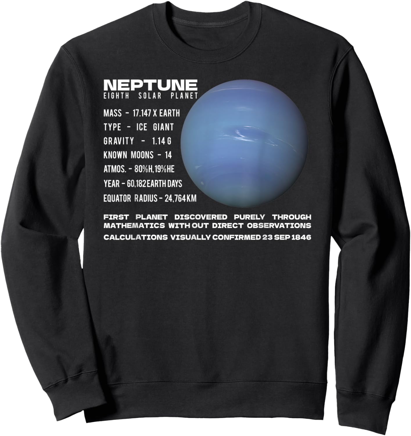 Neptune Planet Facts Space Explorer Astronomy Infographic Sweatshirt - Sweatshirt | Black