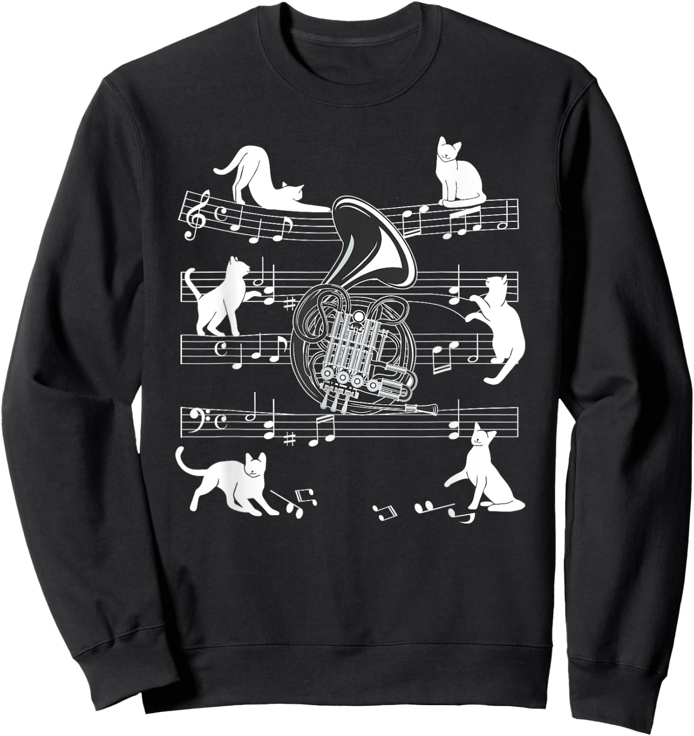 Horn Player Cats for Cat loving French Horn player Women Girls Kids Sweatshirt - Sweatshirt | Black