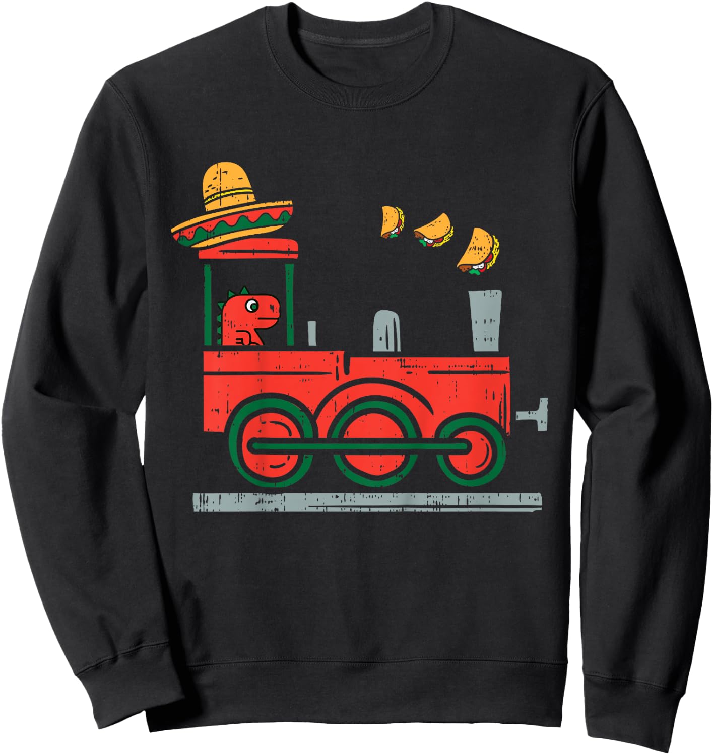 Kids Mexican Dino Train Tacos Toddler Boys Cinco De Mayo Kids Sweatshirt - Sweatshirt | Black