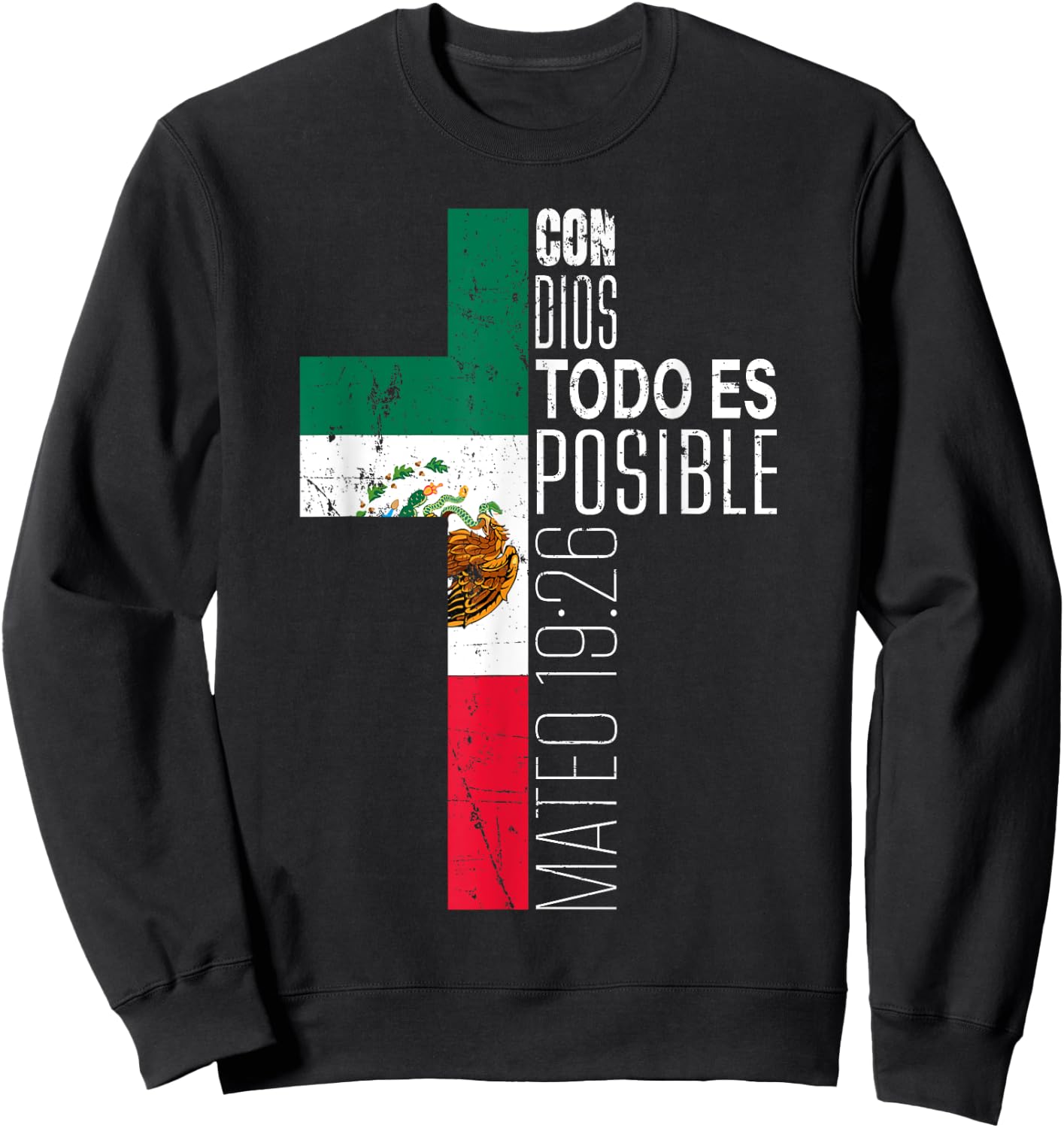 Vintage Christian Spanish Gifts Women Men Kids Mexican Flag Sweatshirt - Sweatshirt | Black