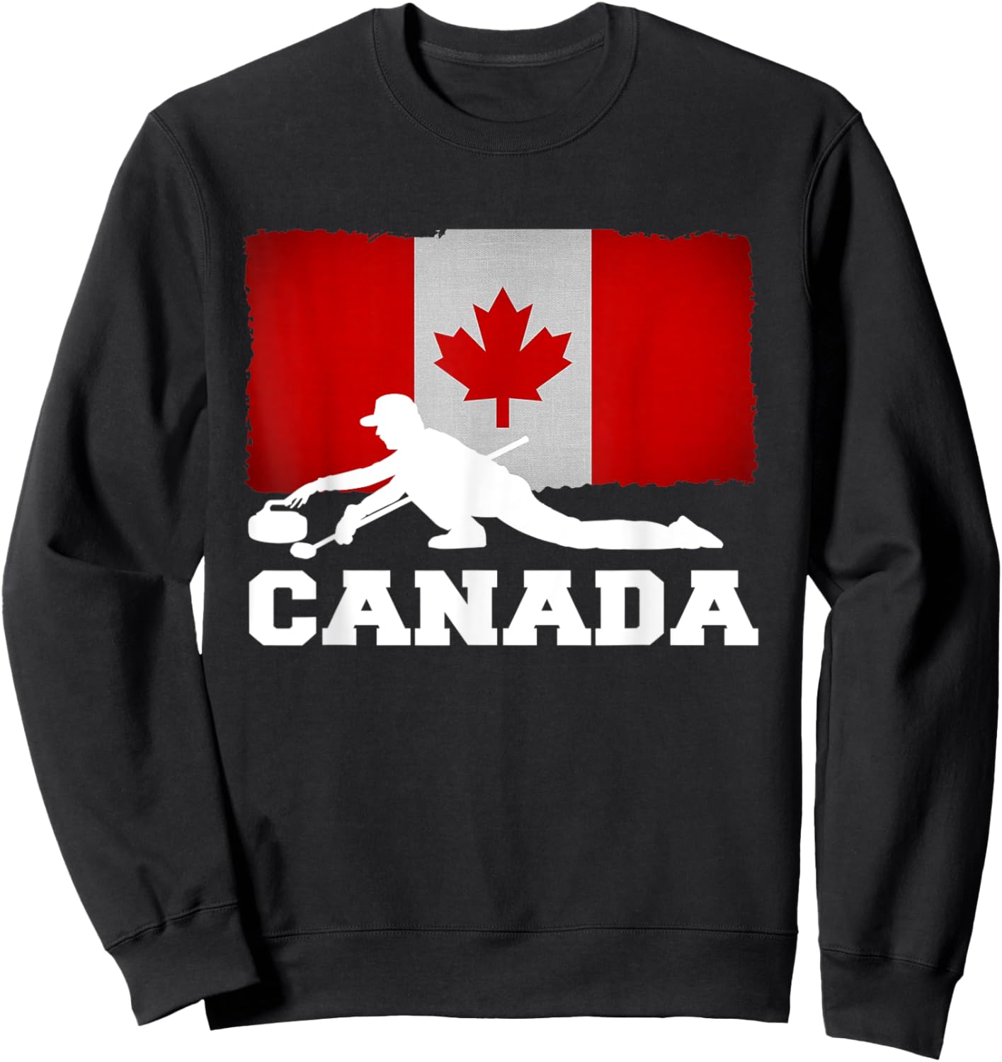 Curling Canada Flag Pride Vacation Travel Canadian Gift Sweatshirt - Sweatshirt | Black