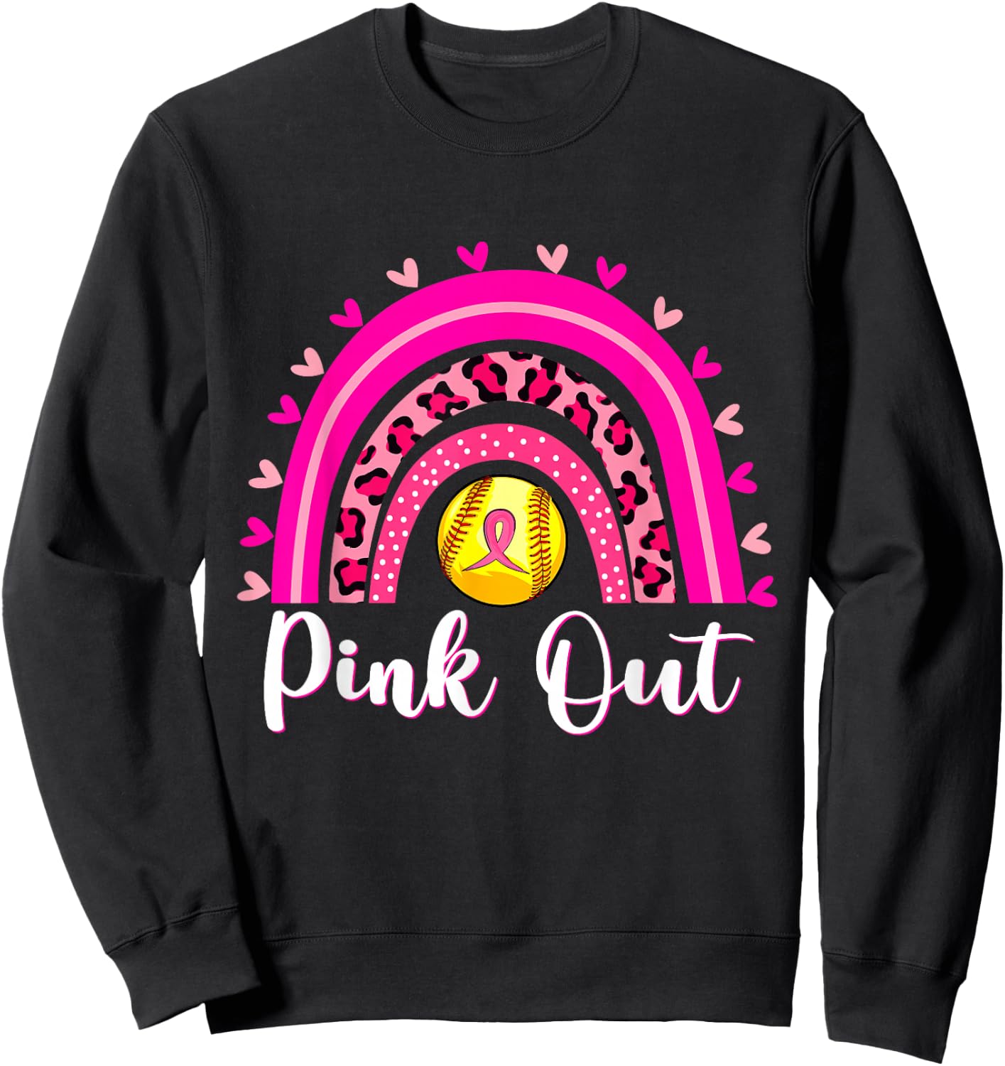 Pink Out Softball Lover Rainbow Breast Cancer Awareness Sweatshirt - Sweatshirt | Black