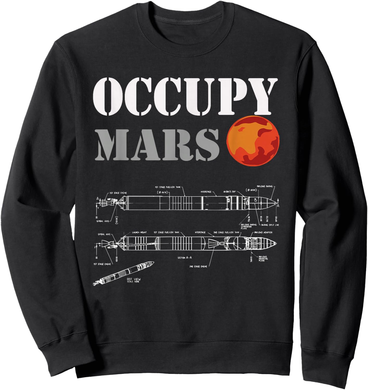 Occupy Mars - rocket blueprint Mans woman's kids Sweatshirt - Sweatshirt | Black