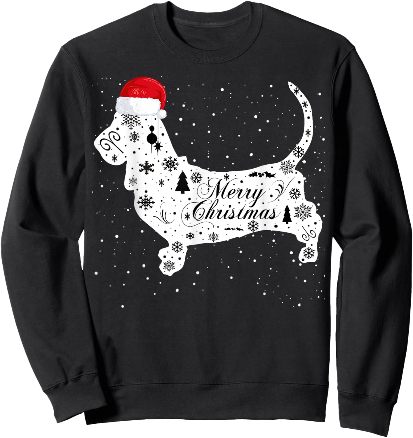 Merry Xmas Bassett Hound Dog Christmas Sweatshirt - Sweatshirt | Black