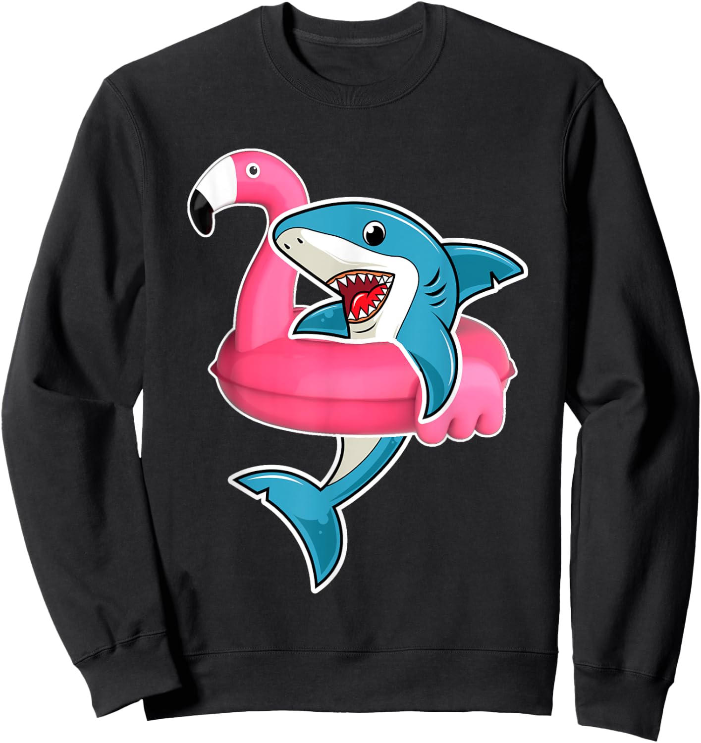 Funny Flamingo Float Summer Shark Floating Sweatshirt - Sweatshirt | Black