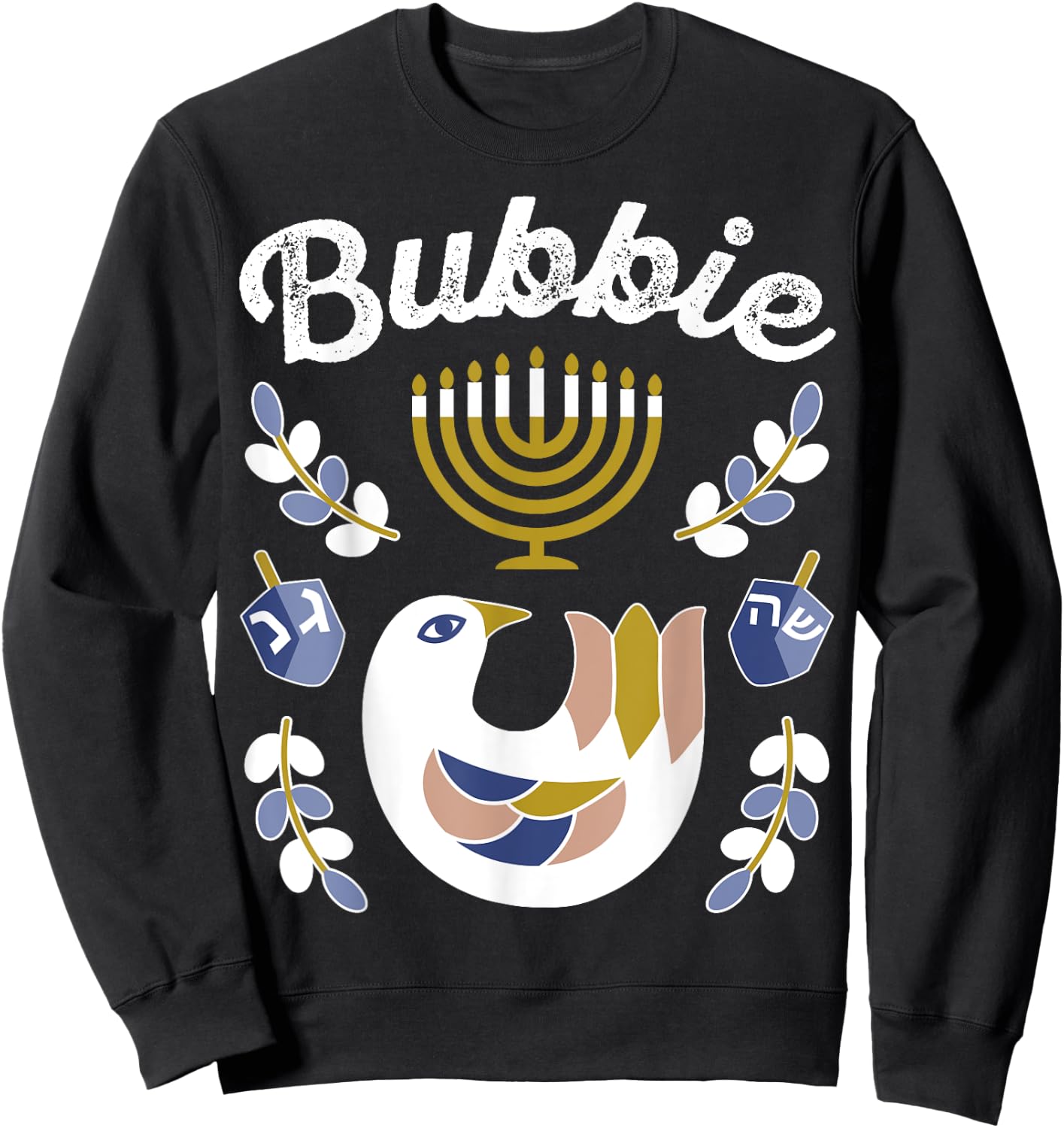 Matching Family Hanukkah Pajama Top Dreidel & Menorah Bubbie Sweatshirt - Sweatshirt | Black