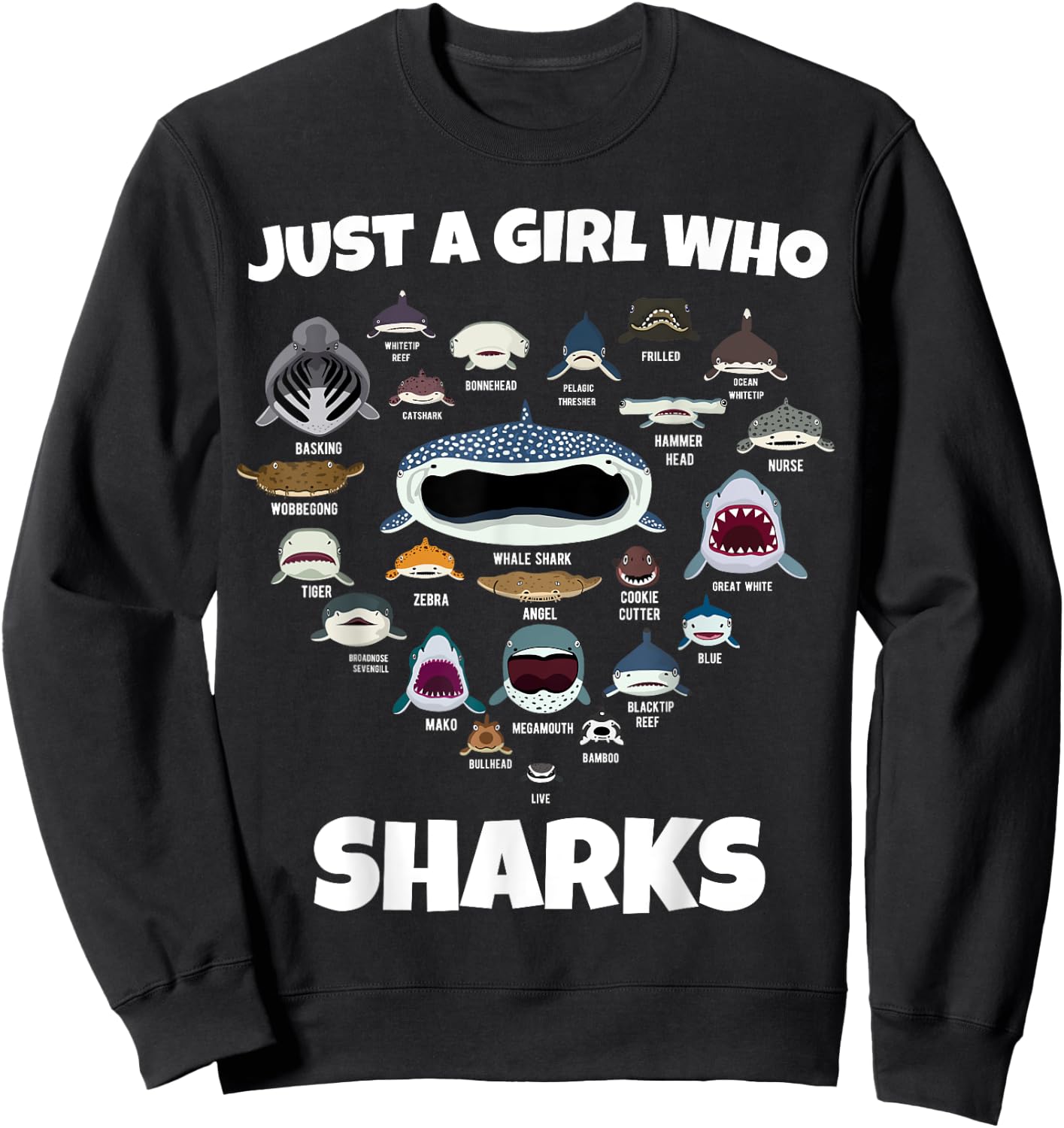 Just A Girl Shark Face Sweatshirt - Sweatshirt | Black