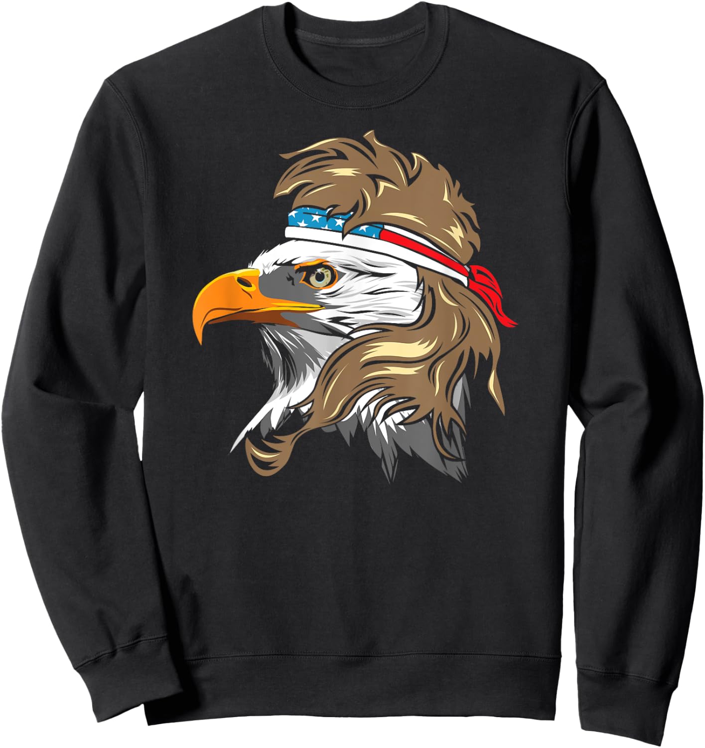 Bald Eagle with Mullet and American Flag Bandanna Women Men Sweatshirt - Sweatshirt | Black