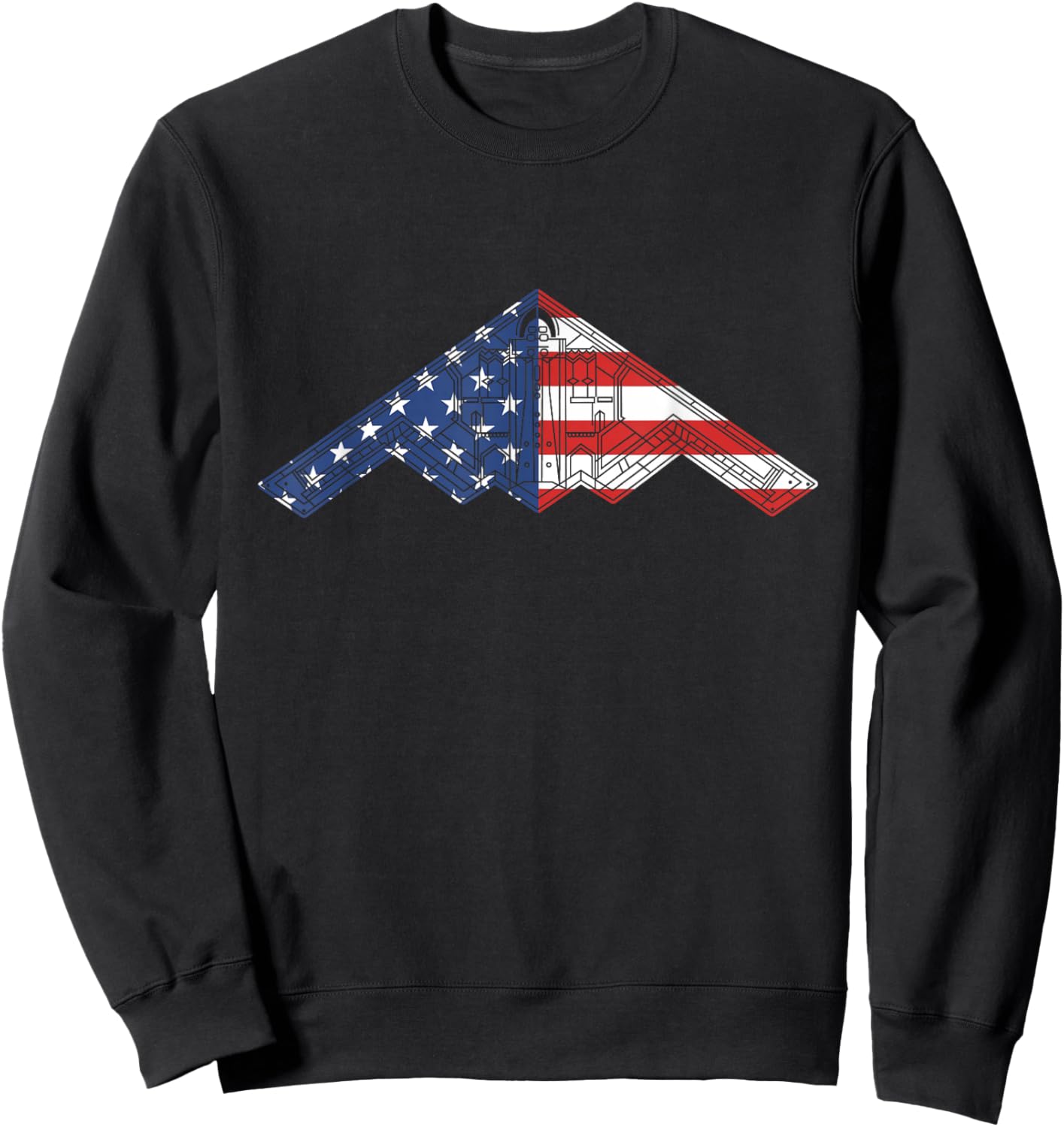 B-2 Bomber Stealth Aircraft Schematic American Flag B2 Sweatshirt - Sweatshirt | Black