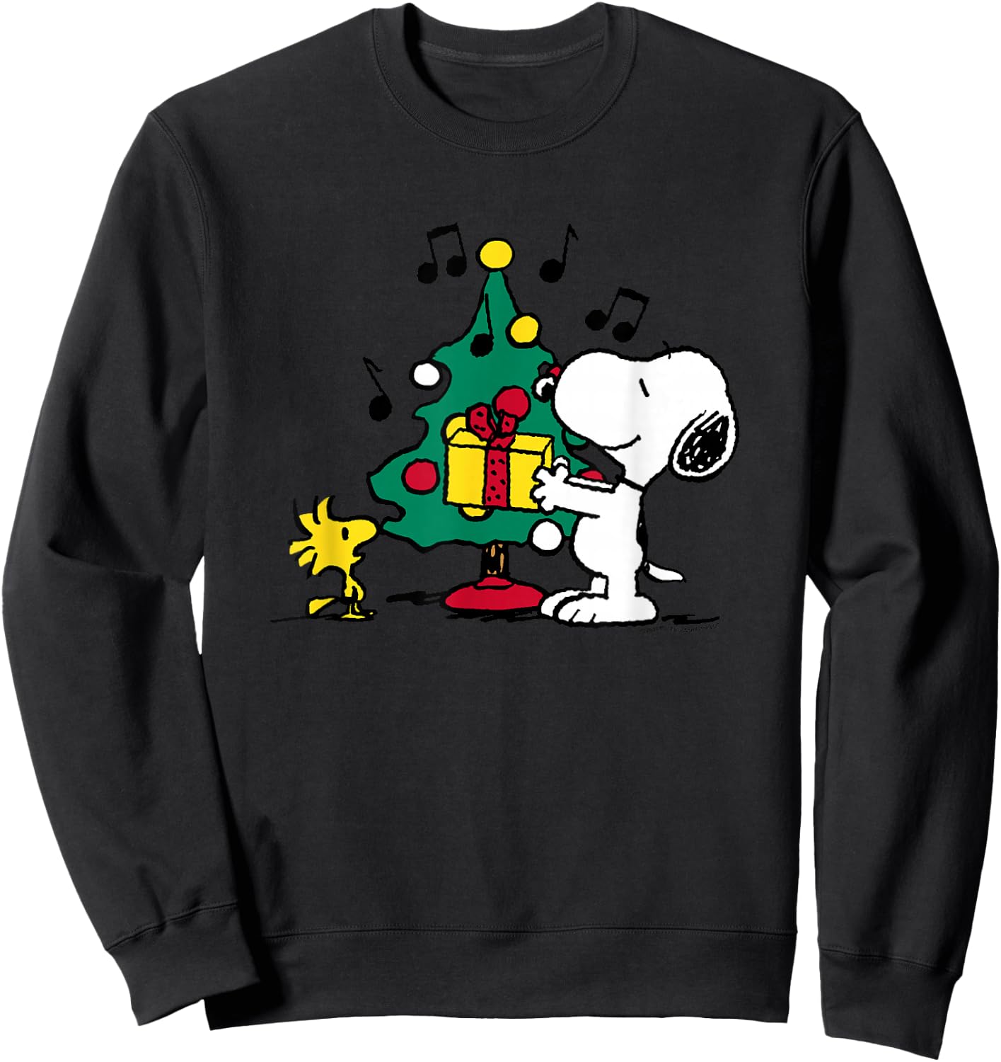 Peanuts - Snoopy & Woodstock Christmas Tree Sweatshirt - Sweatshirt | Black