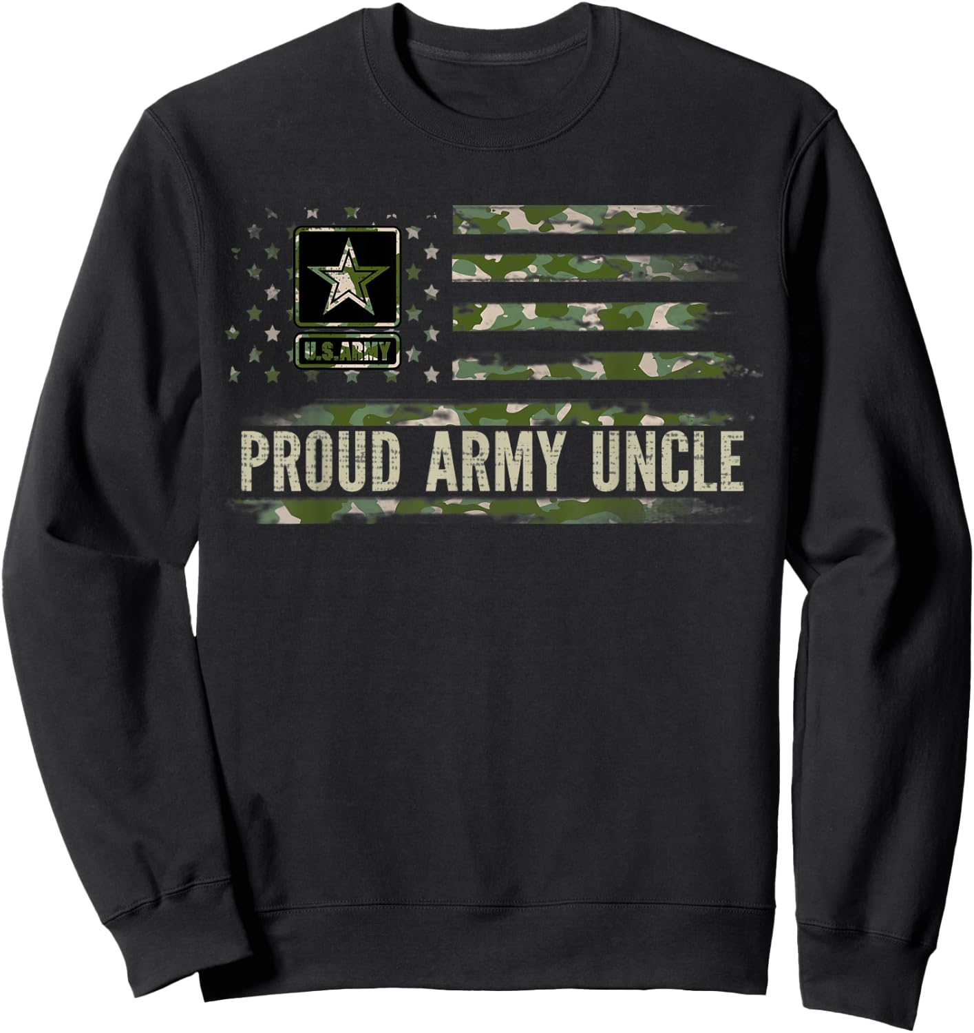 Vintage Proud Army Uncle Camo American Flag Veteran Gift Sweatshirt - Sweatshirt | Black