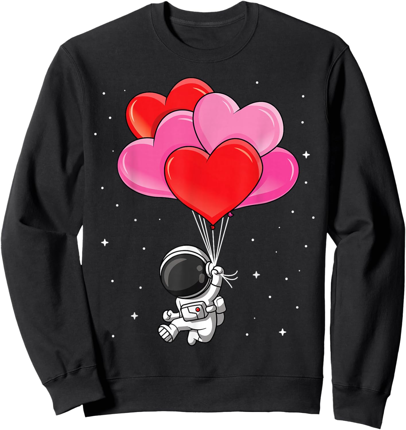 Funny Astronaut Heart Balloons Valentines Day Kids Sweatshirt - Sweatshirt | Black