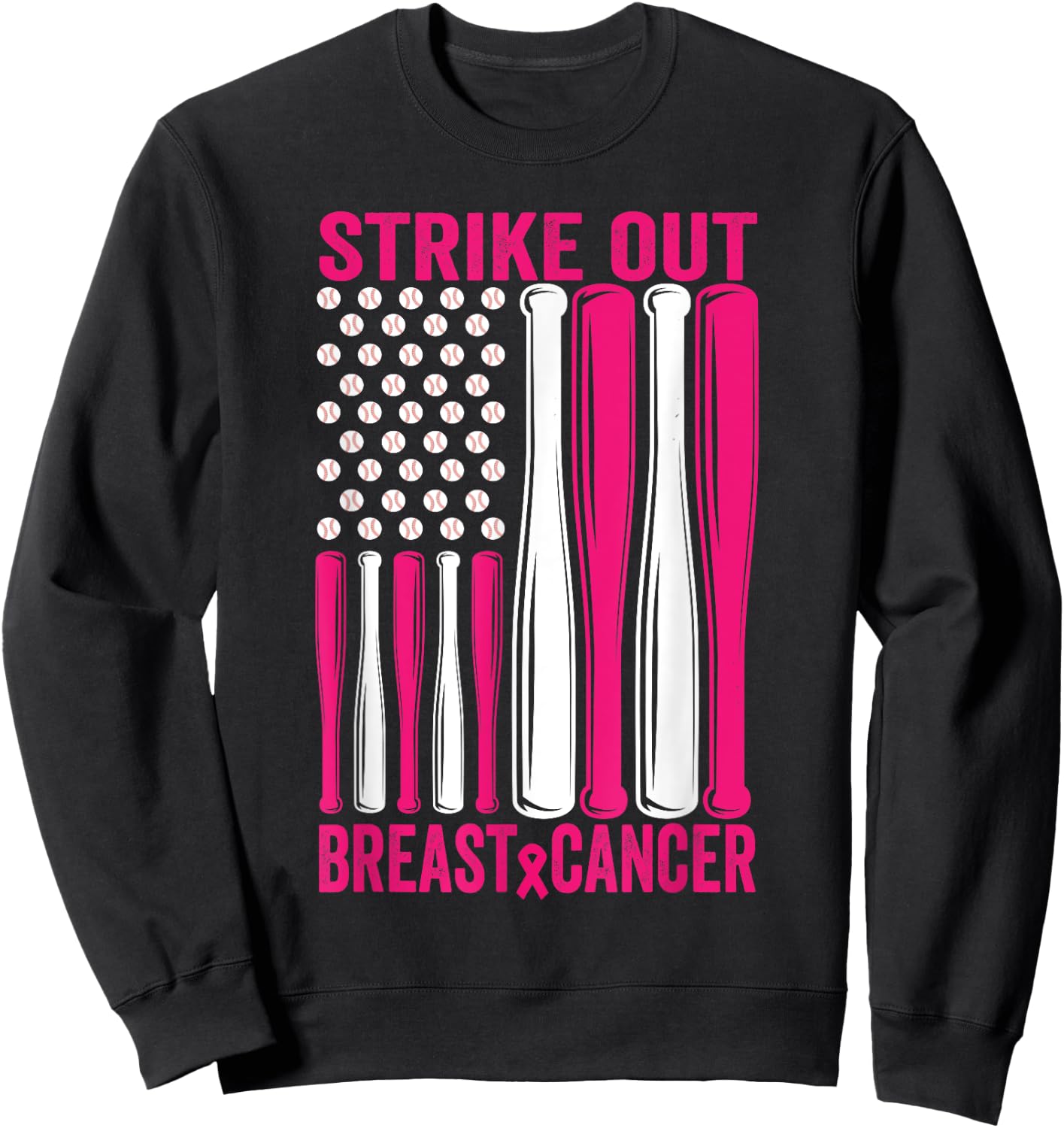 Strike Out Softball Breast Cancer Awareness Sweatshirt - Sweatshirt | Black