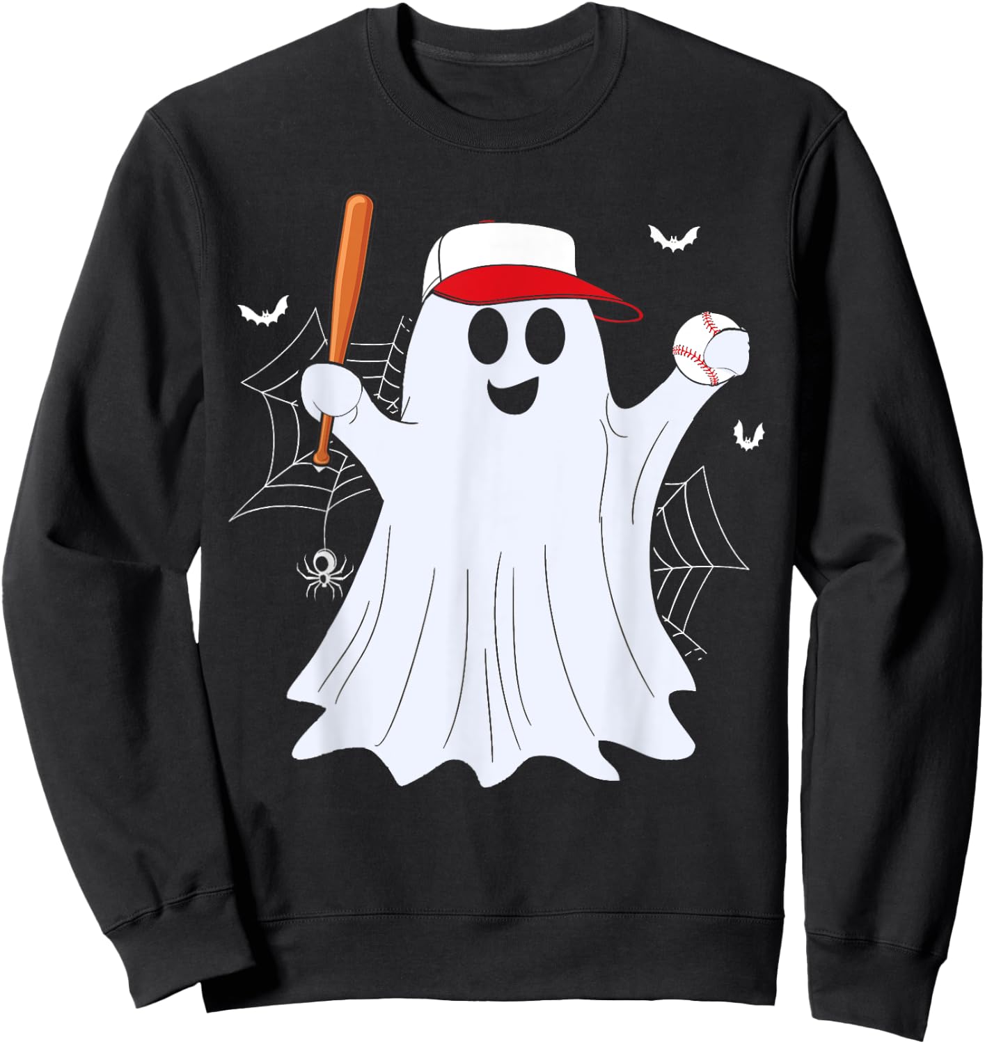 Boo Ghost Playing Baseball Funny Halloween Baseball Costume Sweatshirt - Sweatshirt | Black