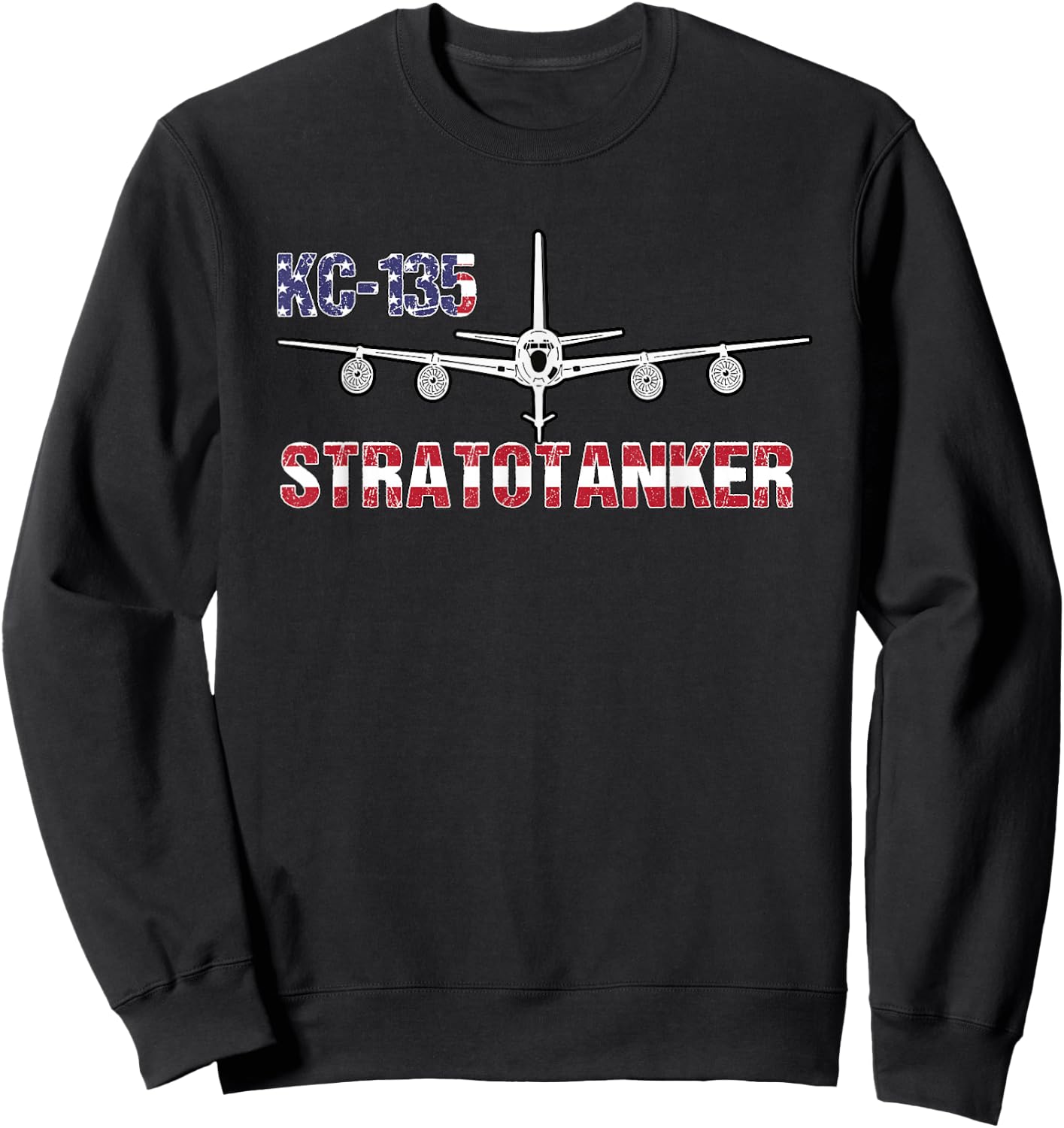 KC135 Stratotanker: Air Force Pilot- American Flag Sweatshirt - Sweatshirt | Black