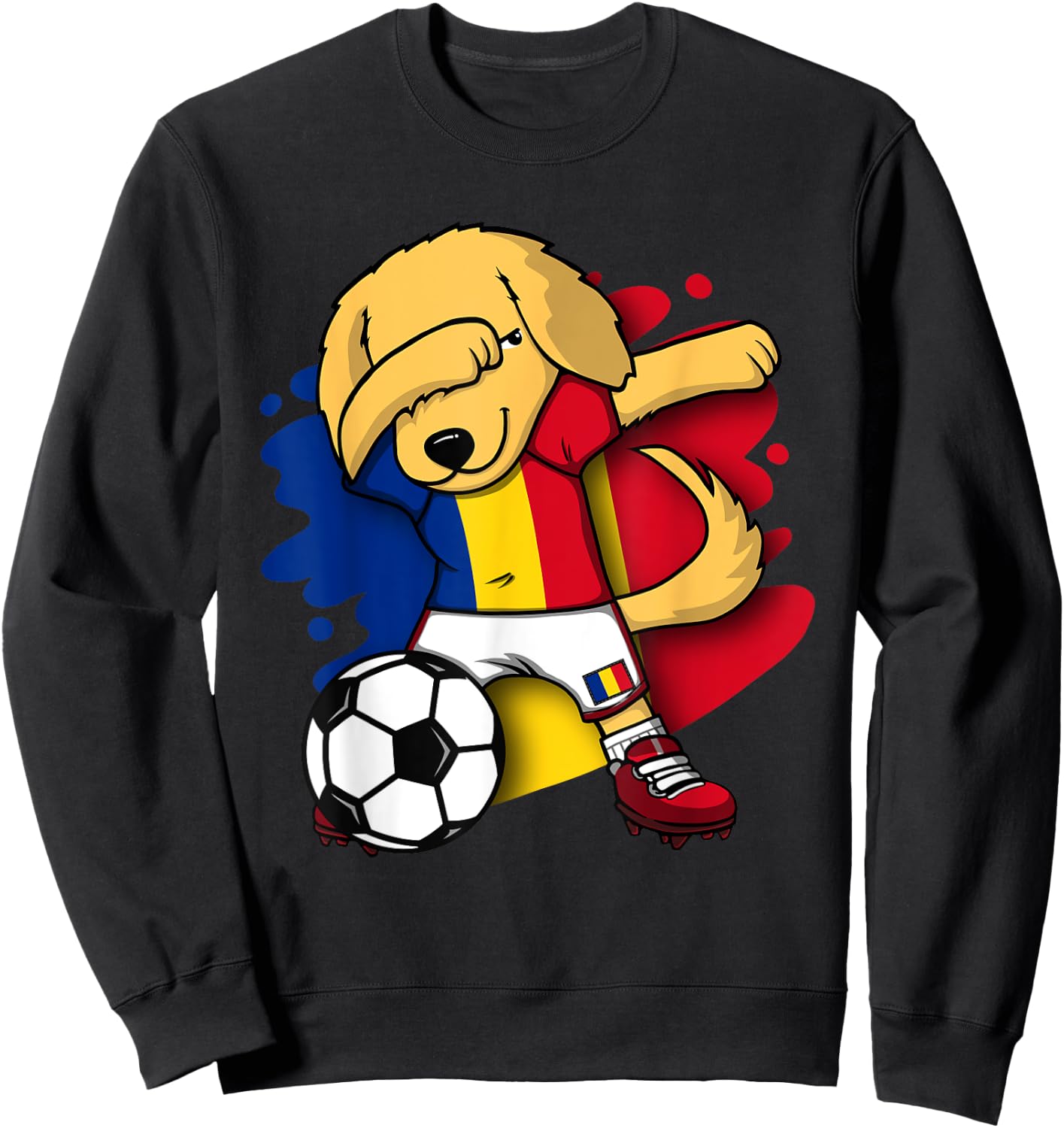 Dabbing Golden Retriever Romania Soccer Fans Jersey Football Sweatshirt - Sweatshirt | Black