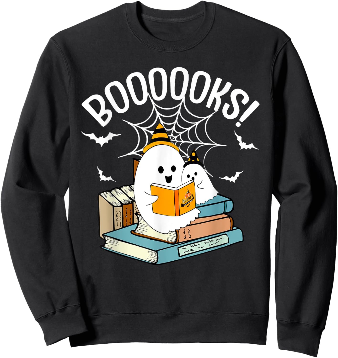 Booooks Ghost Read Books Halloween Funny Sweatshirt - Sweatshirt | Black