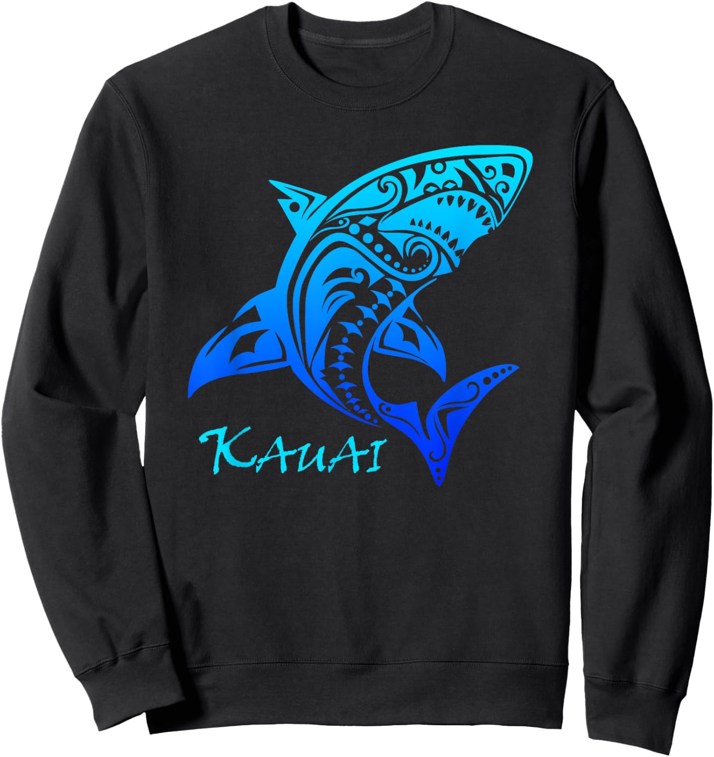 Kauai, Hawaii Vintage Retro Tribal Shark Vacation Sweatshirt - Sweatshirt | Black