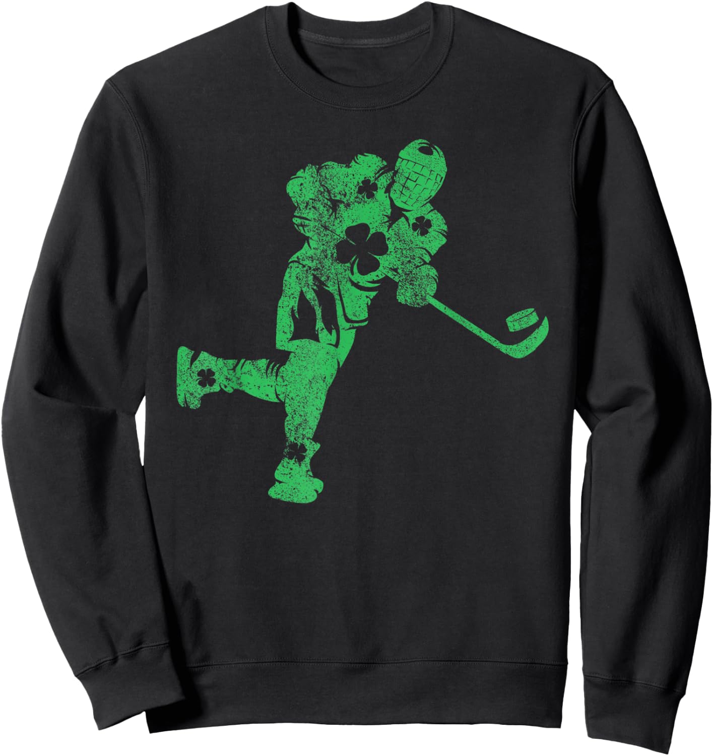 Ice Hockey Skate Skating Gift St. Patrick's Day Shamrock Sweatshirt - Sweatshirt | Black