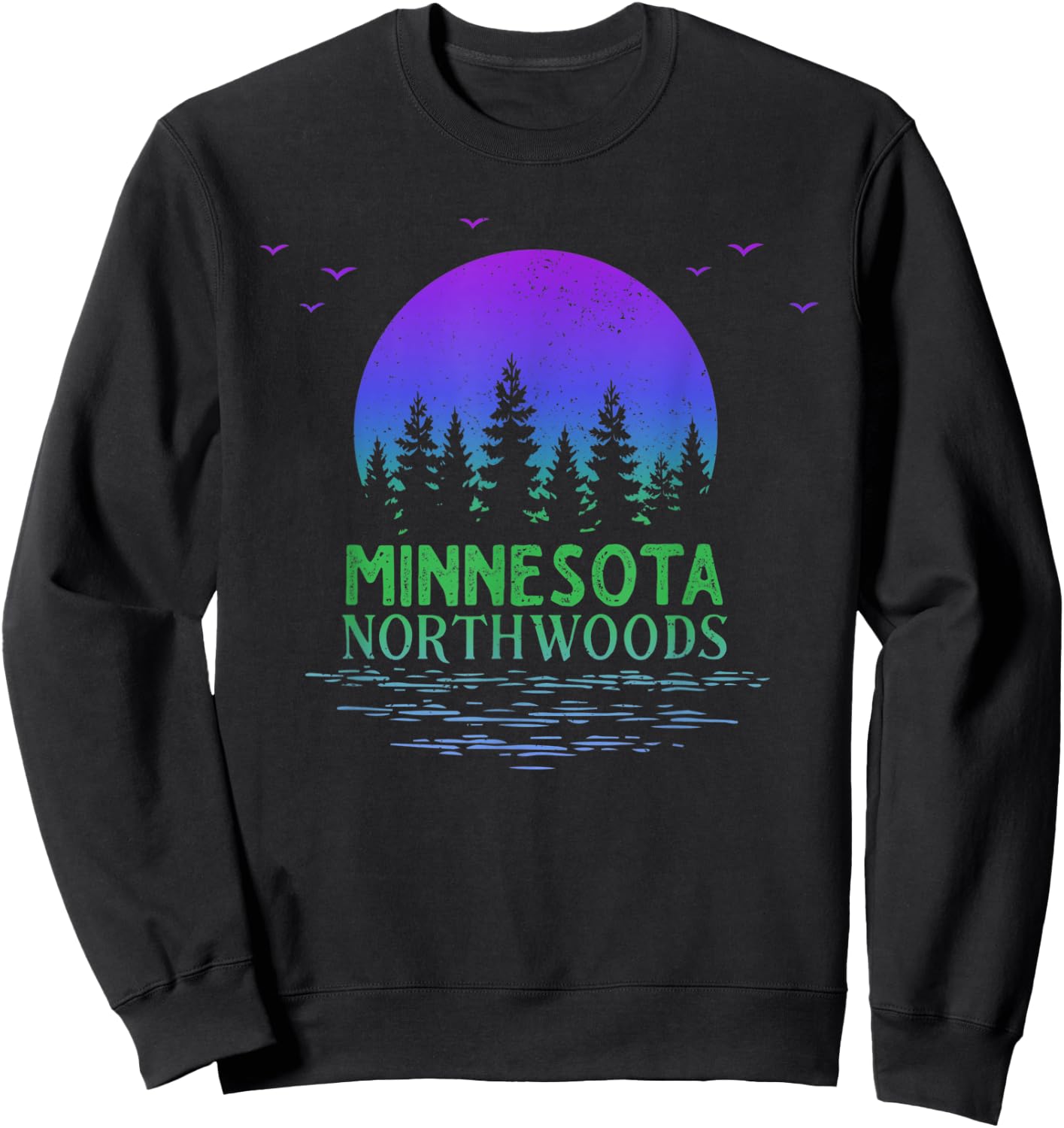 Minnesota Northwoods Moon Trees Lake Gradient Souvenir Sweatshirt - Sweatshirt | Black