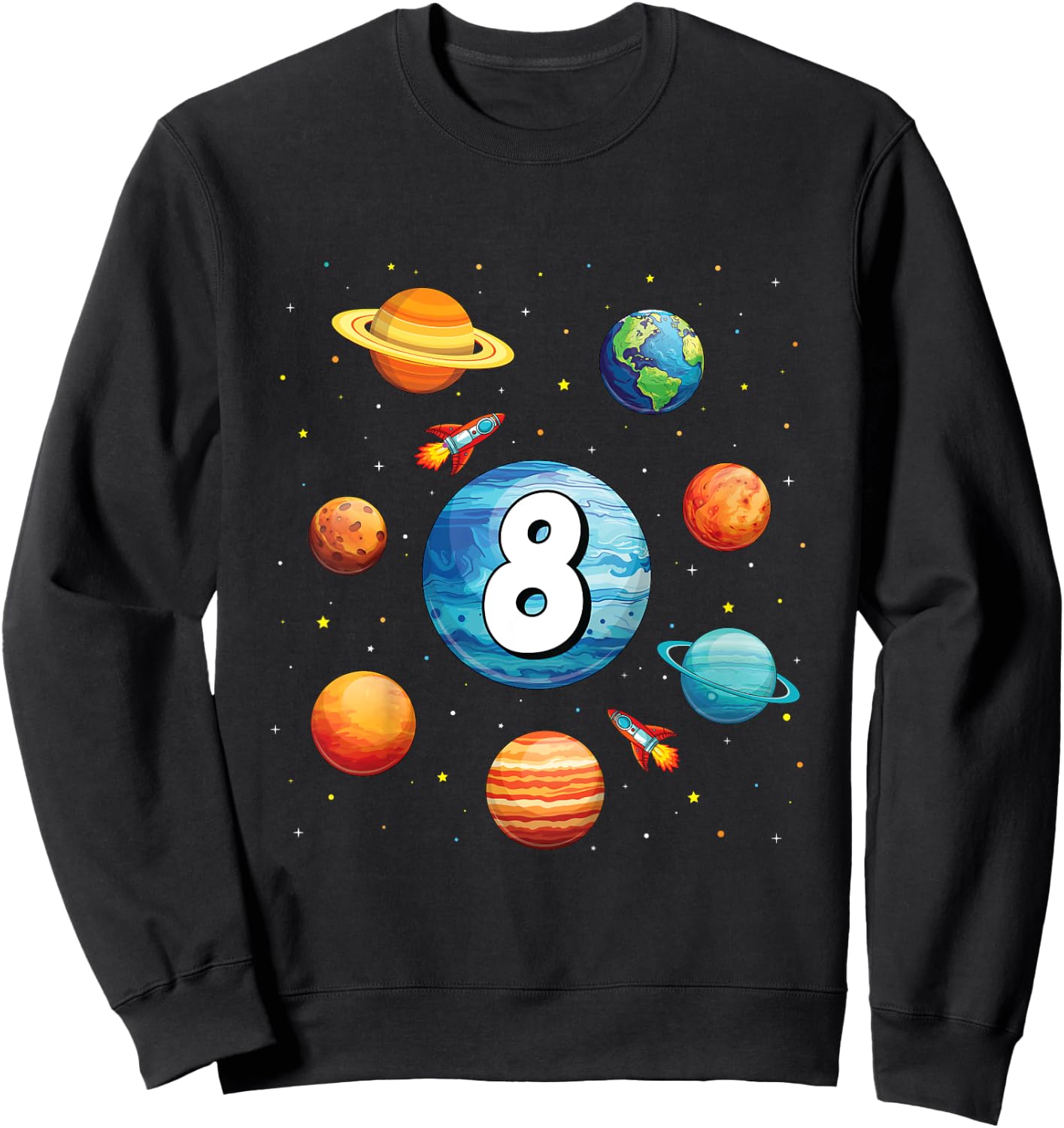 Kids 8 Year Old Shirt Boys Kids Space Solar Planets 8th Birthday Sweatshirt - Sweatshirt | Black