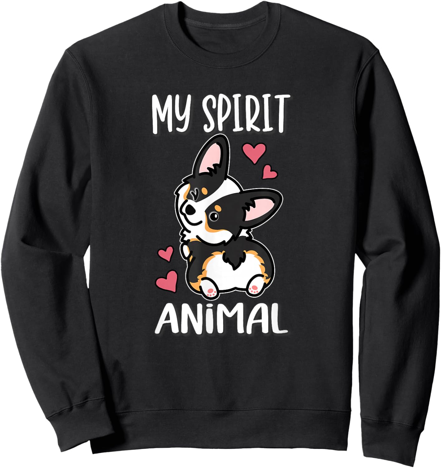 Girls Kawaii Spirit Animal Black Tricolor Corgi Lover Sweatshirt - Sweatshirt | Black