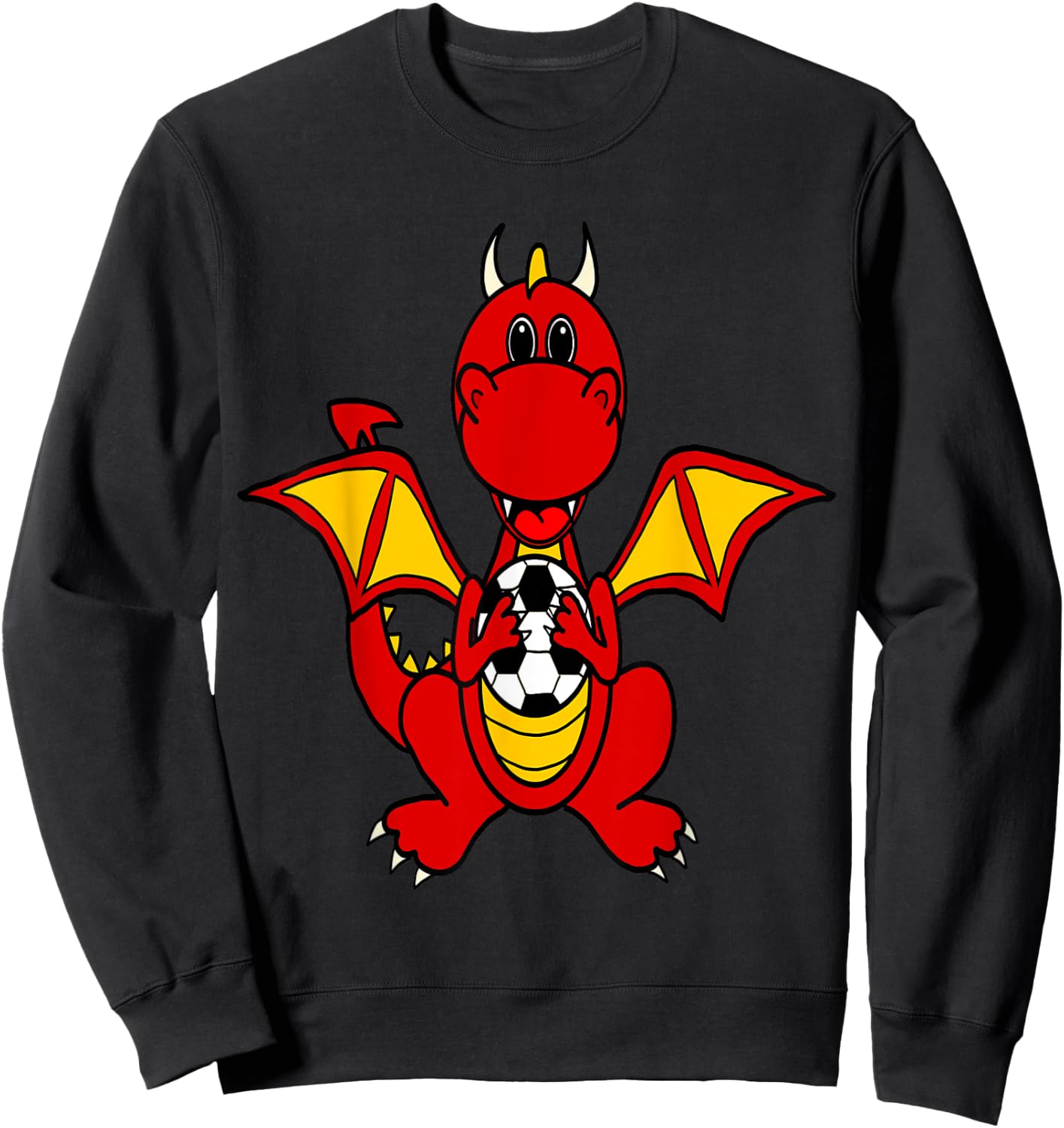SouthernDesignTees Funny Dragon Playing Soccer Sweatshirt - Sweatshirt | Black