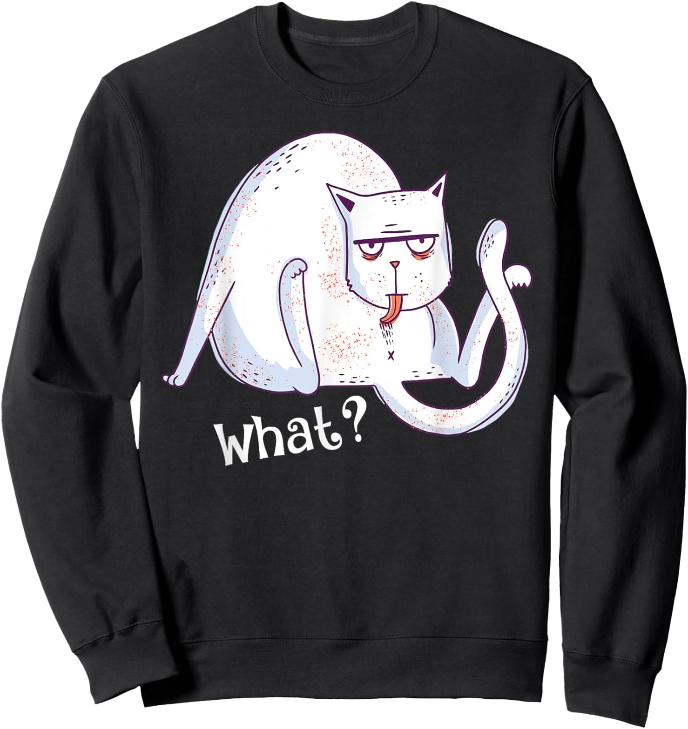 Hilarious Cat Licking Butt Asking What? Graphic Cats Lover Women Sweatshirt - Sweatshirt | Black