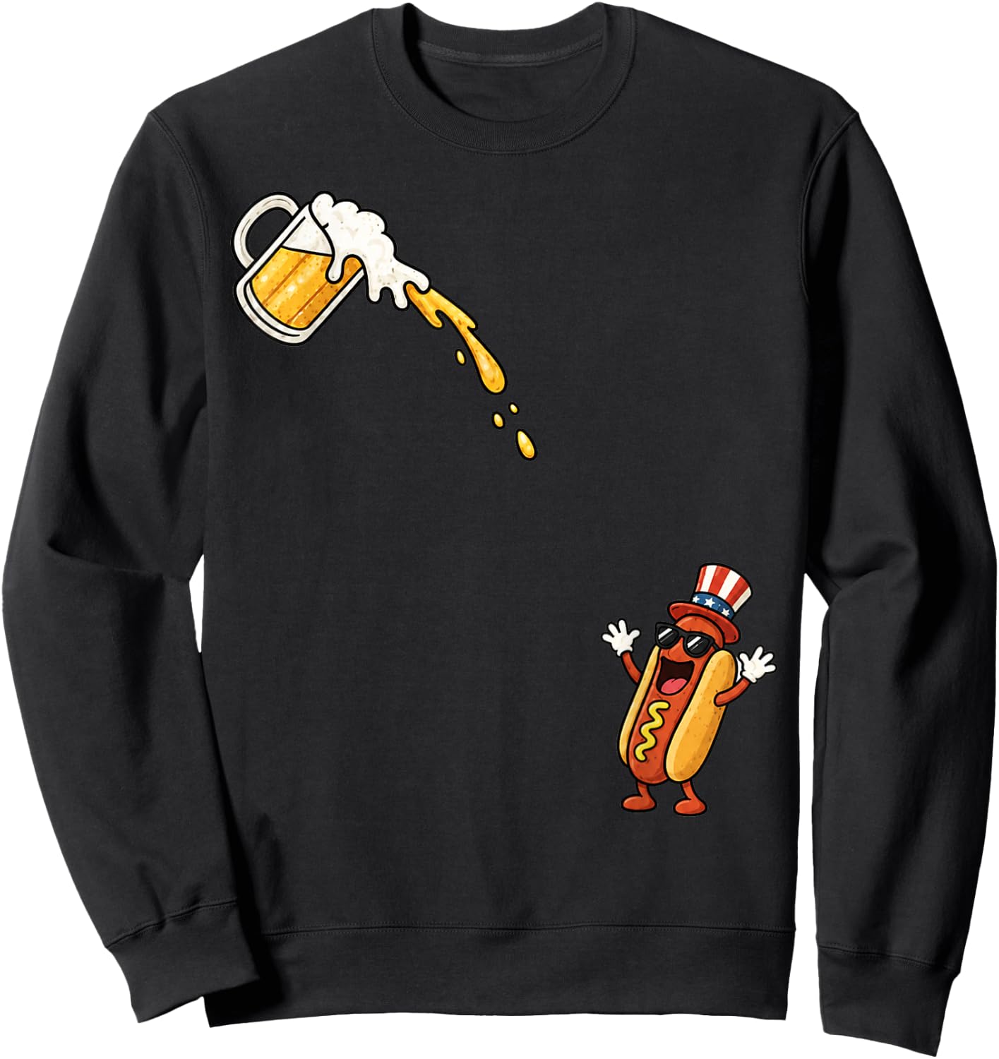 Hotdog Beer Chug Funny Uncle Sam Hotdog Beer 4th of July Sweatshirt - Sweatshirt | Black