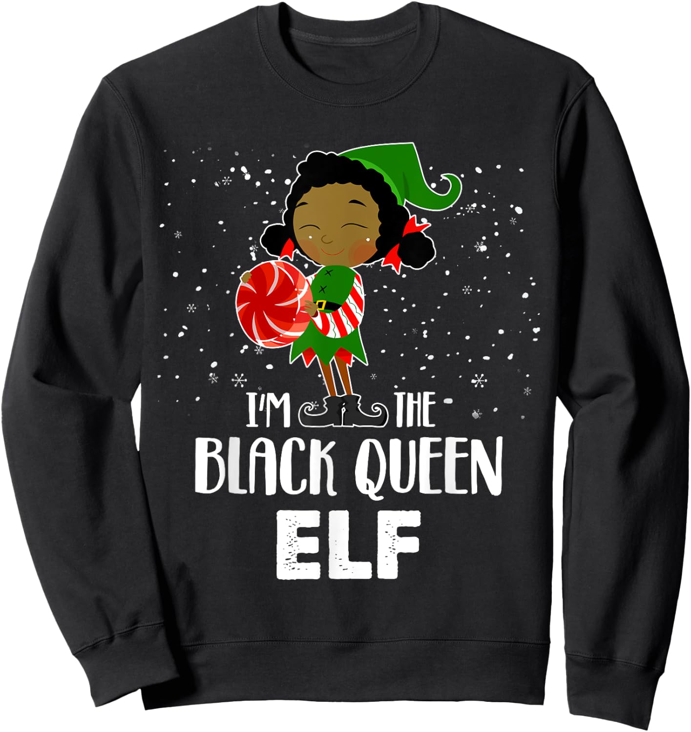 I'm the Black Queen Elf African American Girls Kid Christmas Sweatshirt - Sweatshirt | Black