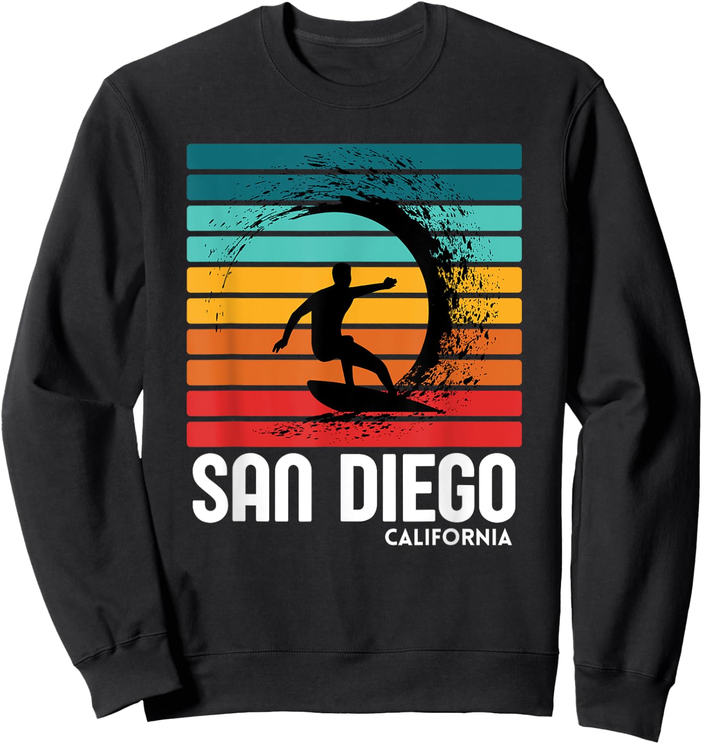 Surf San Diego California Beach Vintage Retro Surfing Sweatshirt - Sweatshirt | Black