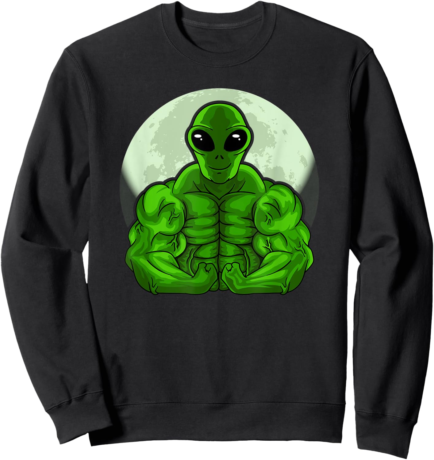 Buff Green Alien Head Conspiracy Theory Extraterrestrial UFO Sweatshirt - Sweatshirt | Black