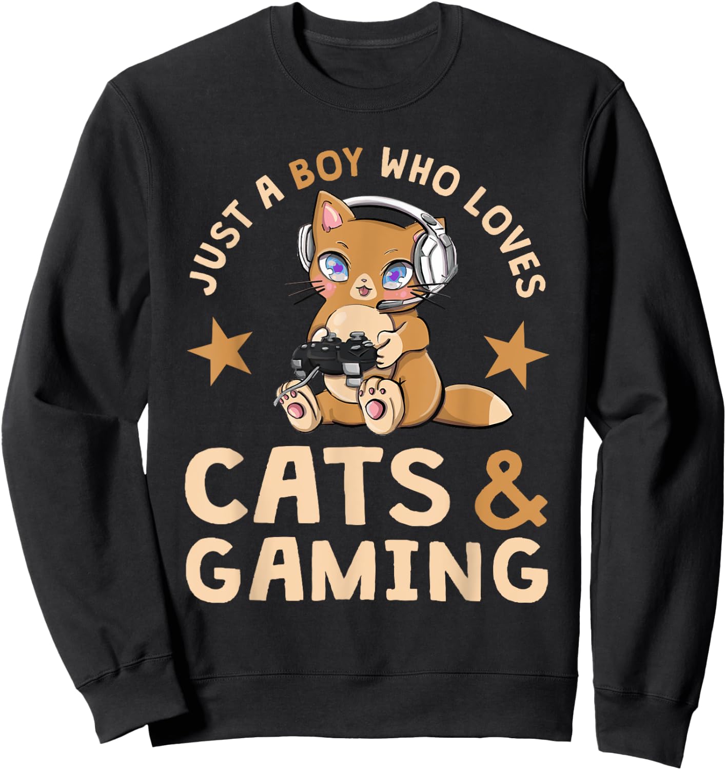 Just A Boy Who Loves Cats And Gaming Cute Gamer Cat Sweatshirt - Sweatshirt | Black