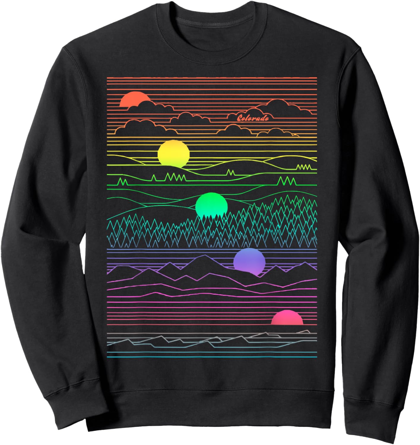 Colorado Mountain Line Art 80's Colorful Colorado Gifts Sweatshirt - Sweatshirt | Black
