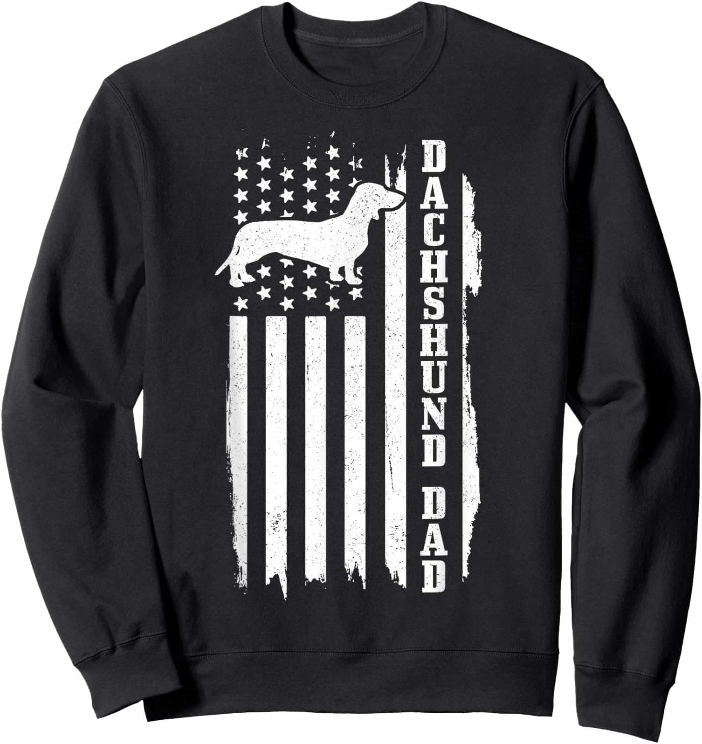 Dachshund Dad Vintage American Flag Patriotic Sweatshirt - Sweatshirt | Black
