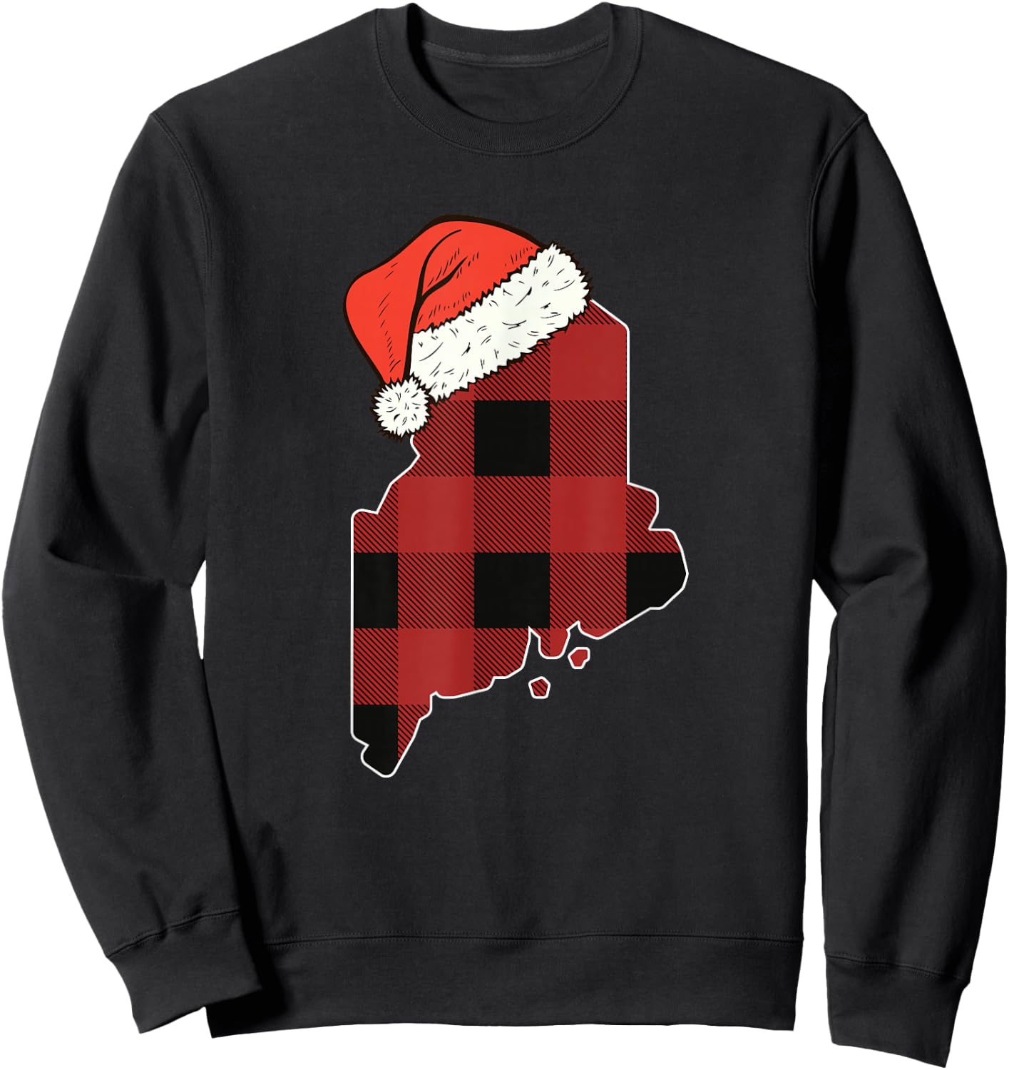 Maine Plaid Christmas Santa Hat Holiday Matching Design Sweatshirt - Sweatshirt | Black