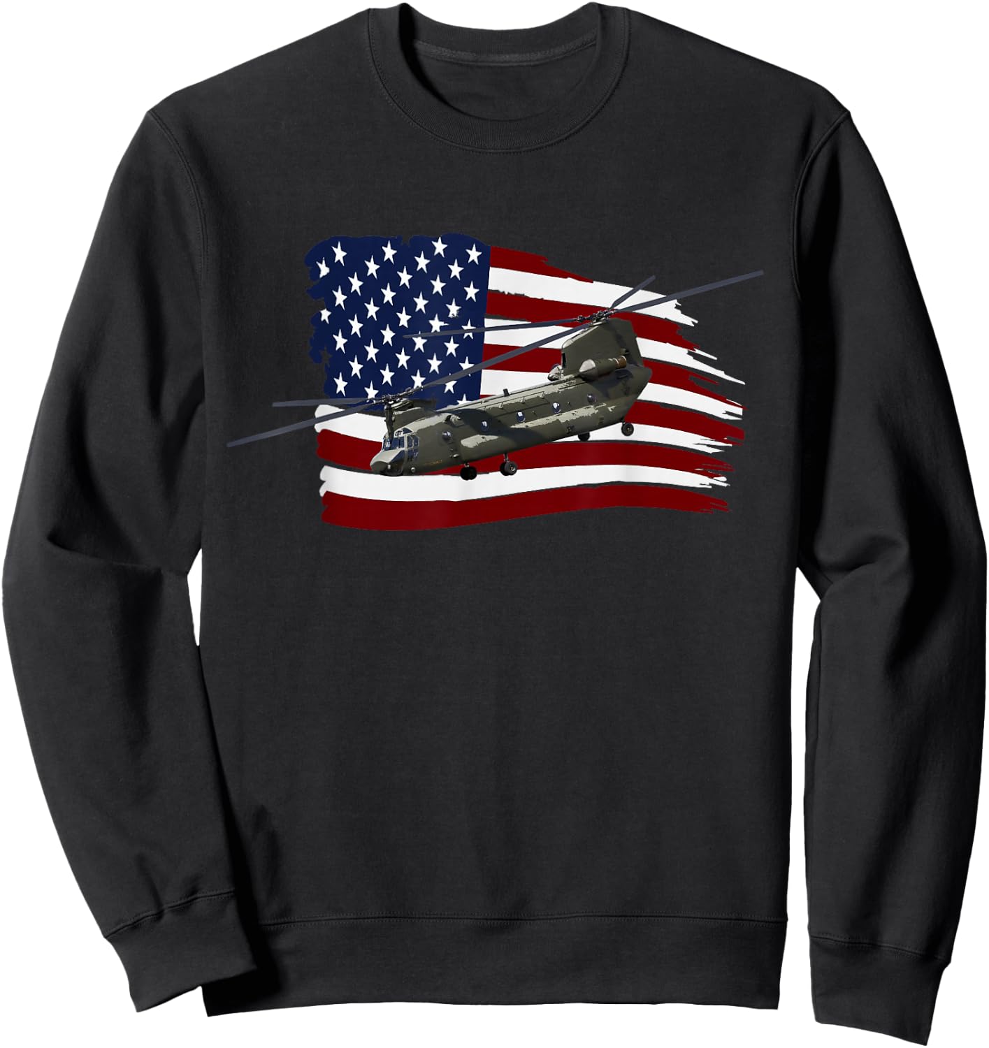 CH-47 Chinook T Shirt Helicopter US Flag Sweatshirt - Sweatshirt | Black