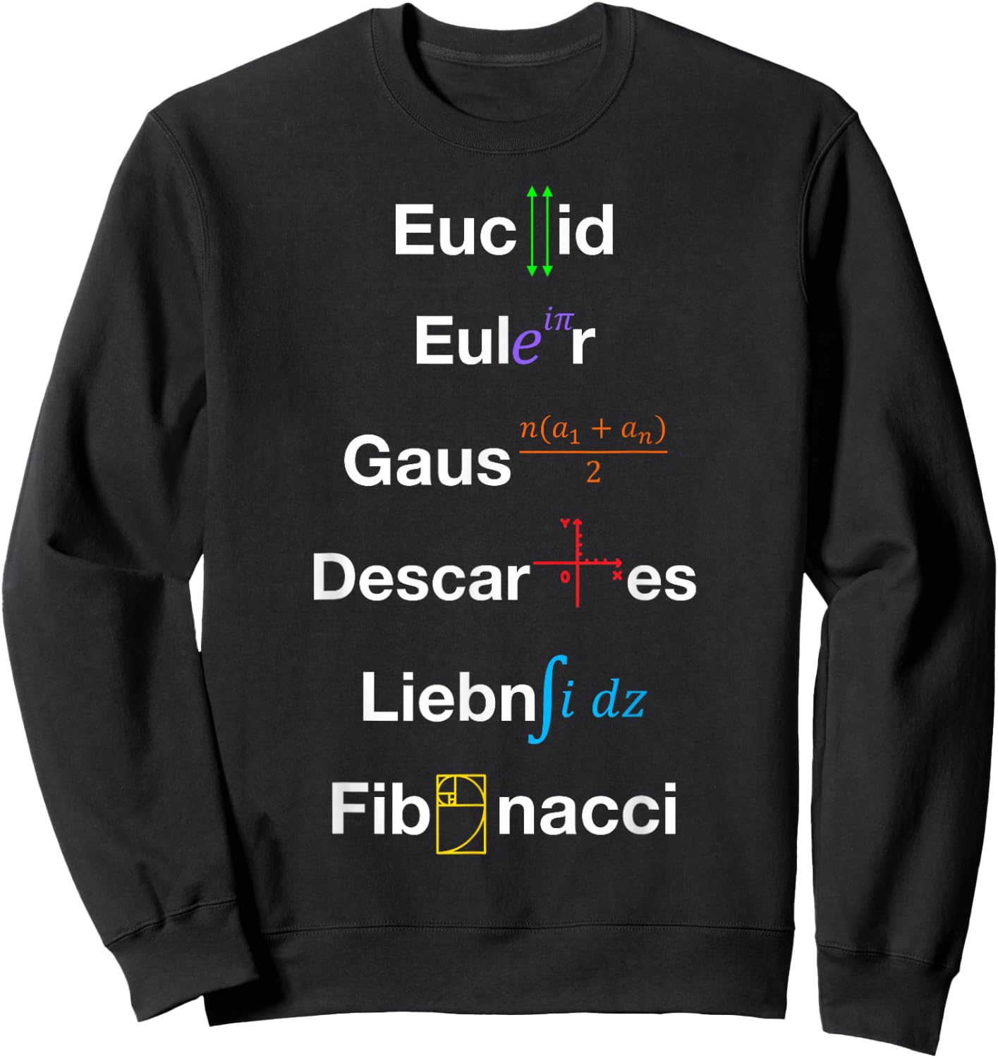 Nerdy Euclid Euler Gauss Descartes Leibniz Fibonacci Math Sweatshirt - Sweatshirt | Black