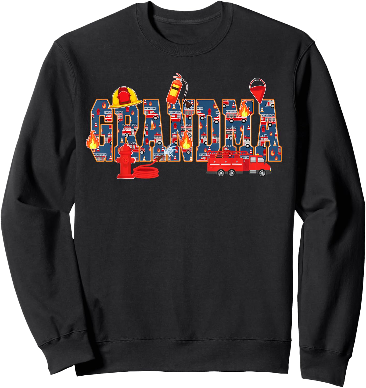Grandma Birthday Boy Fire Truck Firefighter Family Birthday Sweatshirt - Sweatshirt | Black