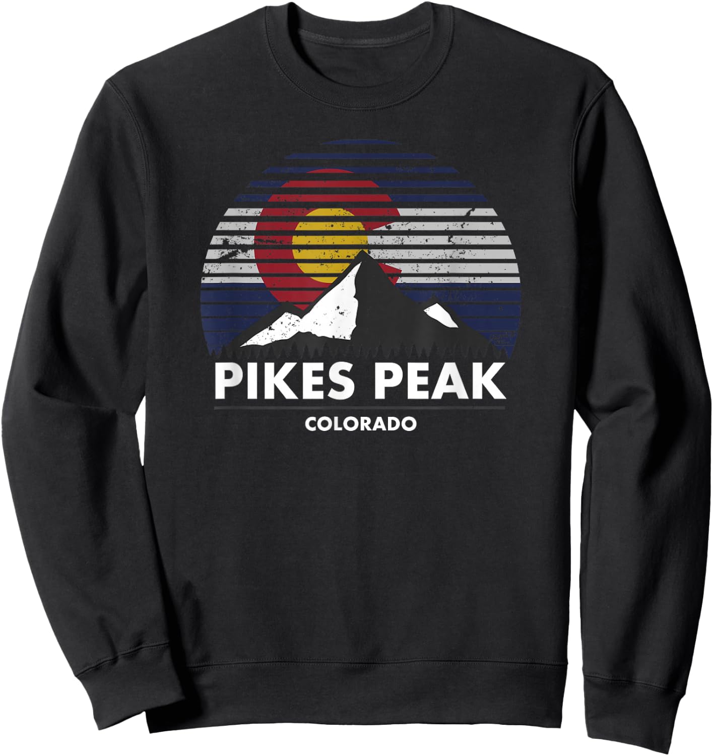Pikes Peak Colorado Flag - Mountain Adventure Sweatshirt - Sweatshirt | Black