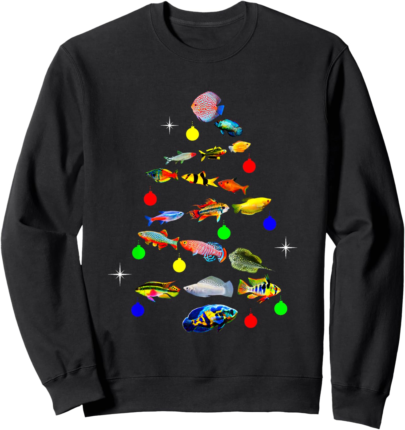 Aquarium Fish Christmas Tree Cichlid Gouramis Discus Tetras Sweatshirt - Sweatshirt | Black
