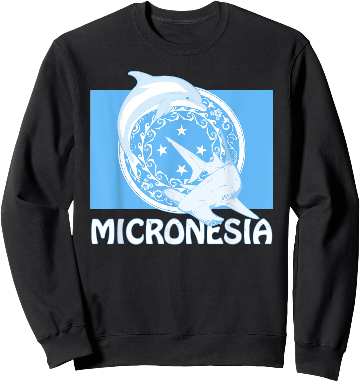 Micronesian Flag of Micronesia Dolphin and Hammerhead Shark Sweatshirt - Sweatshirt | Black