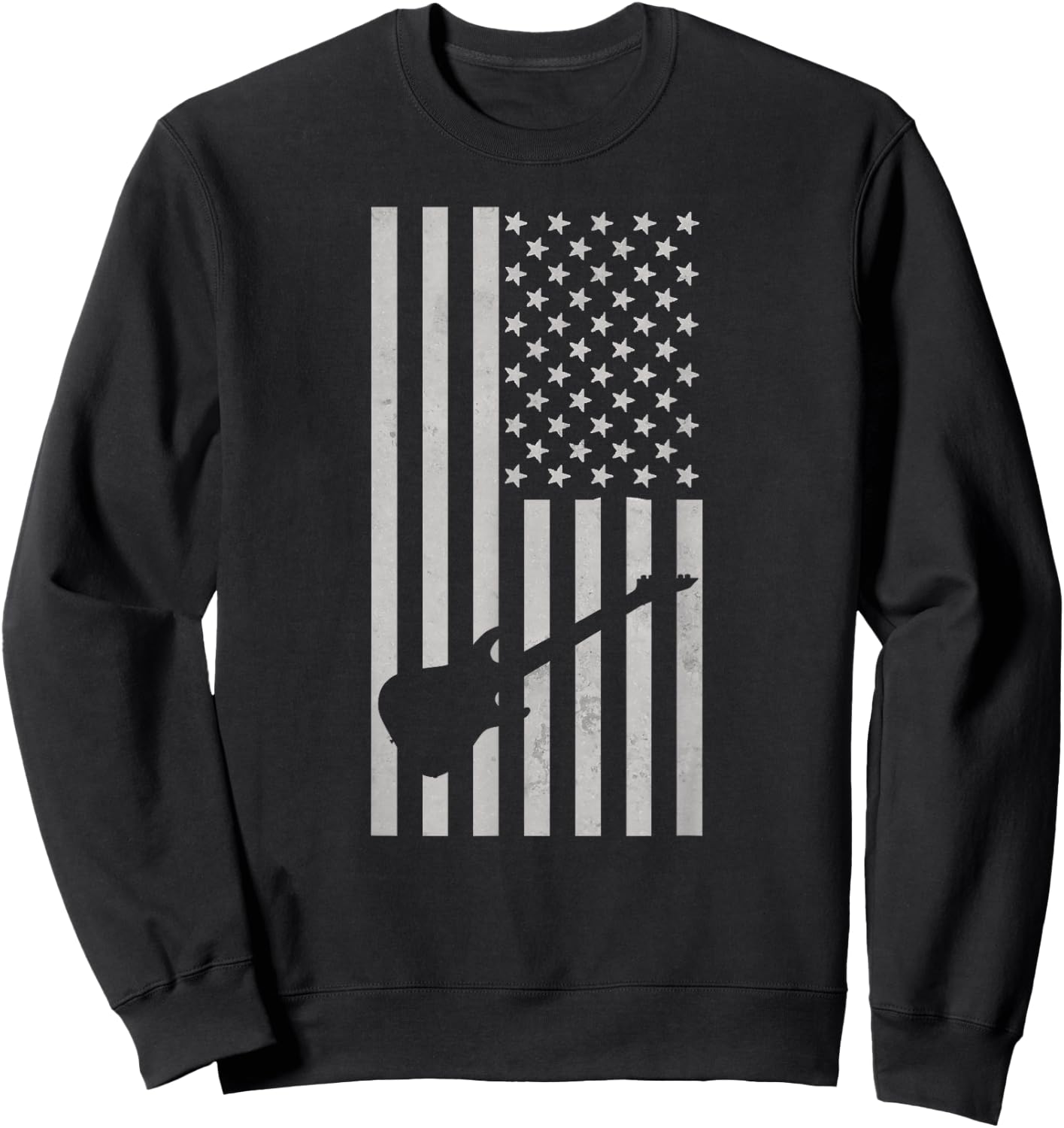 American Flag Electric Guitar Monochrome Patriotic Musician Sweatshirt - Sweatshirt | Black