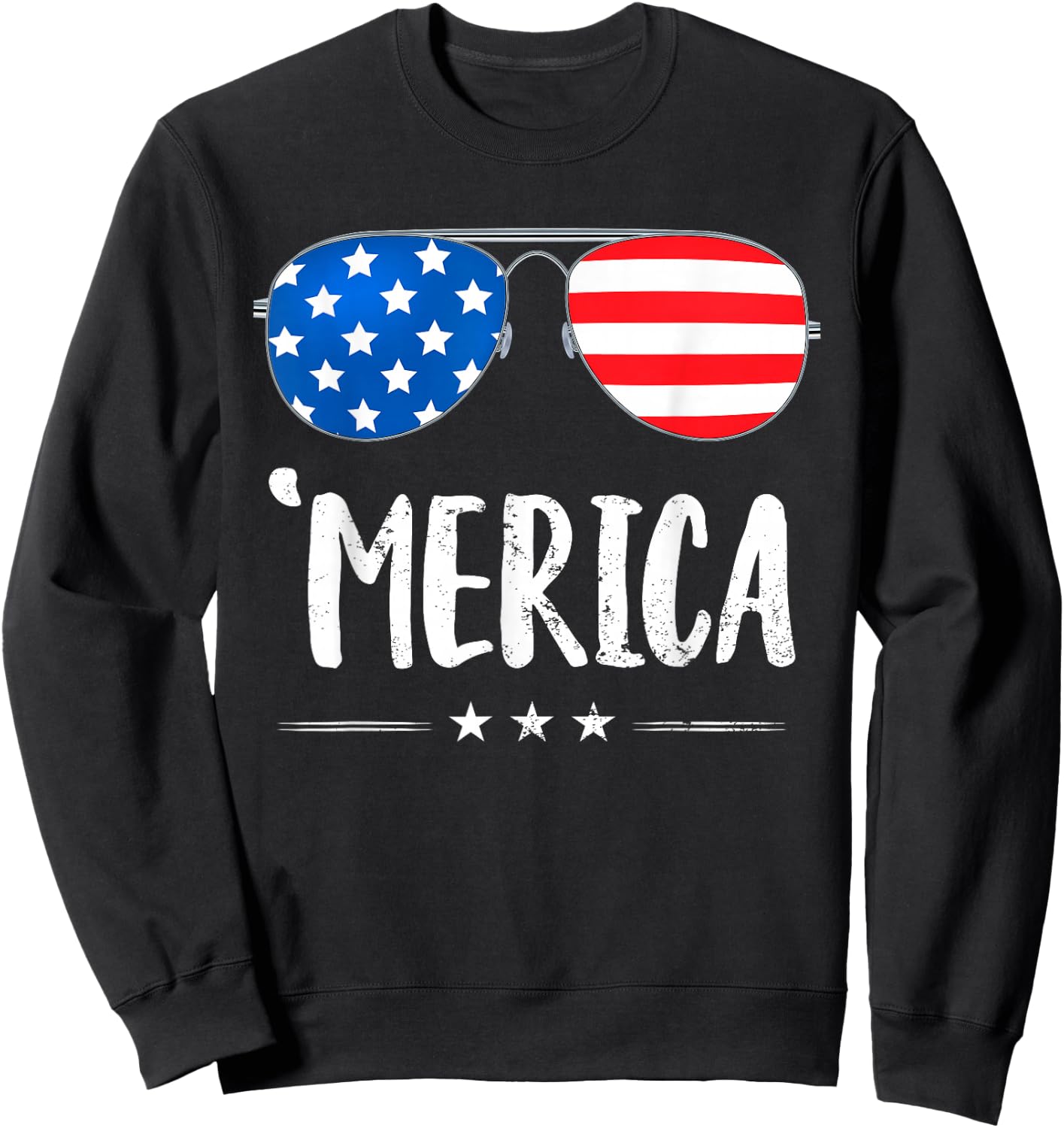 Merica Sunglasses 4th of July Boys Girls USA Flag Patriotic Sweatshirt - Sweatshirt | Black