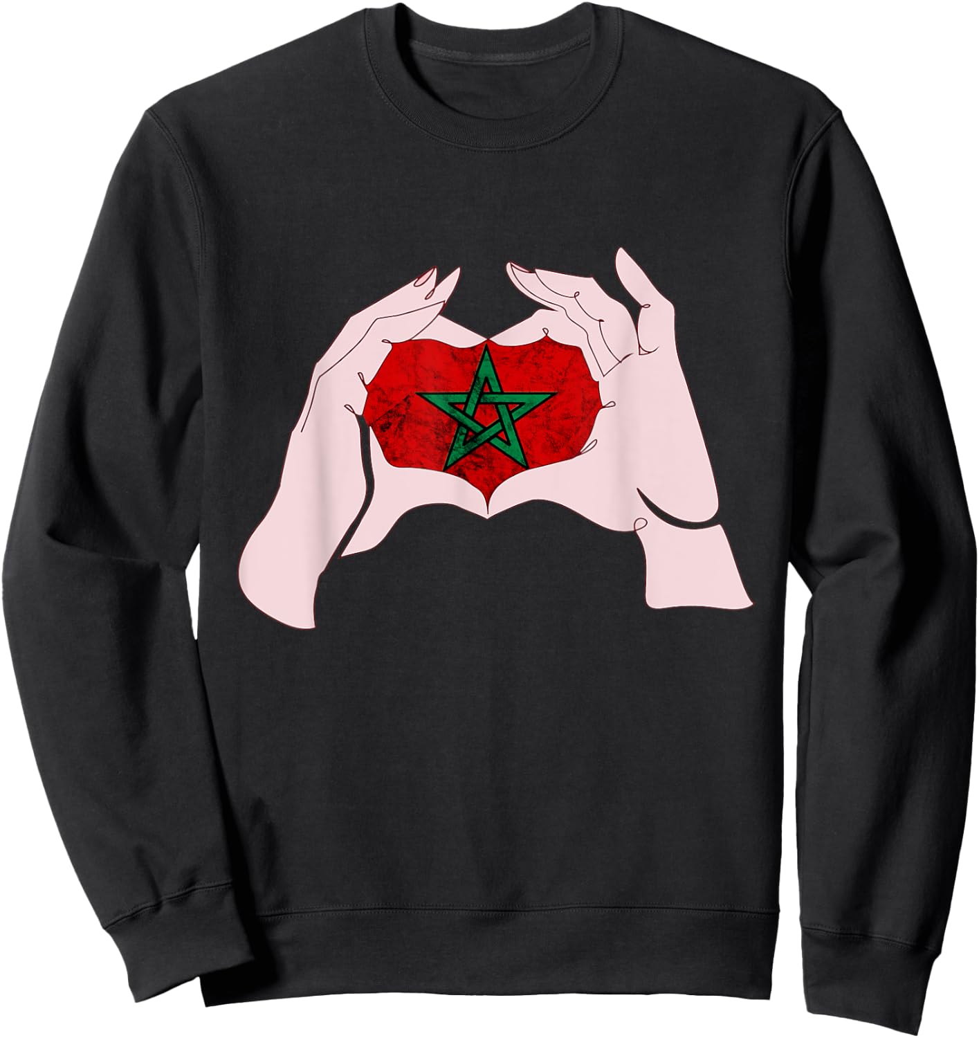 Morocco Heart Send Love Moroccan Flag Hand Moroccan Pride Sweatshirt - Sweatshirt | Black